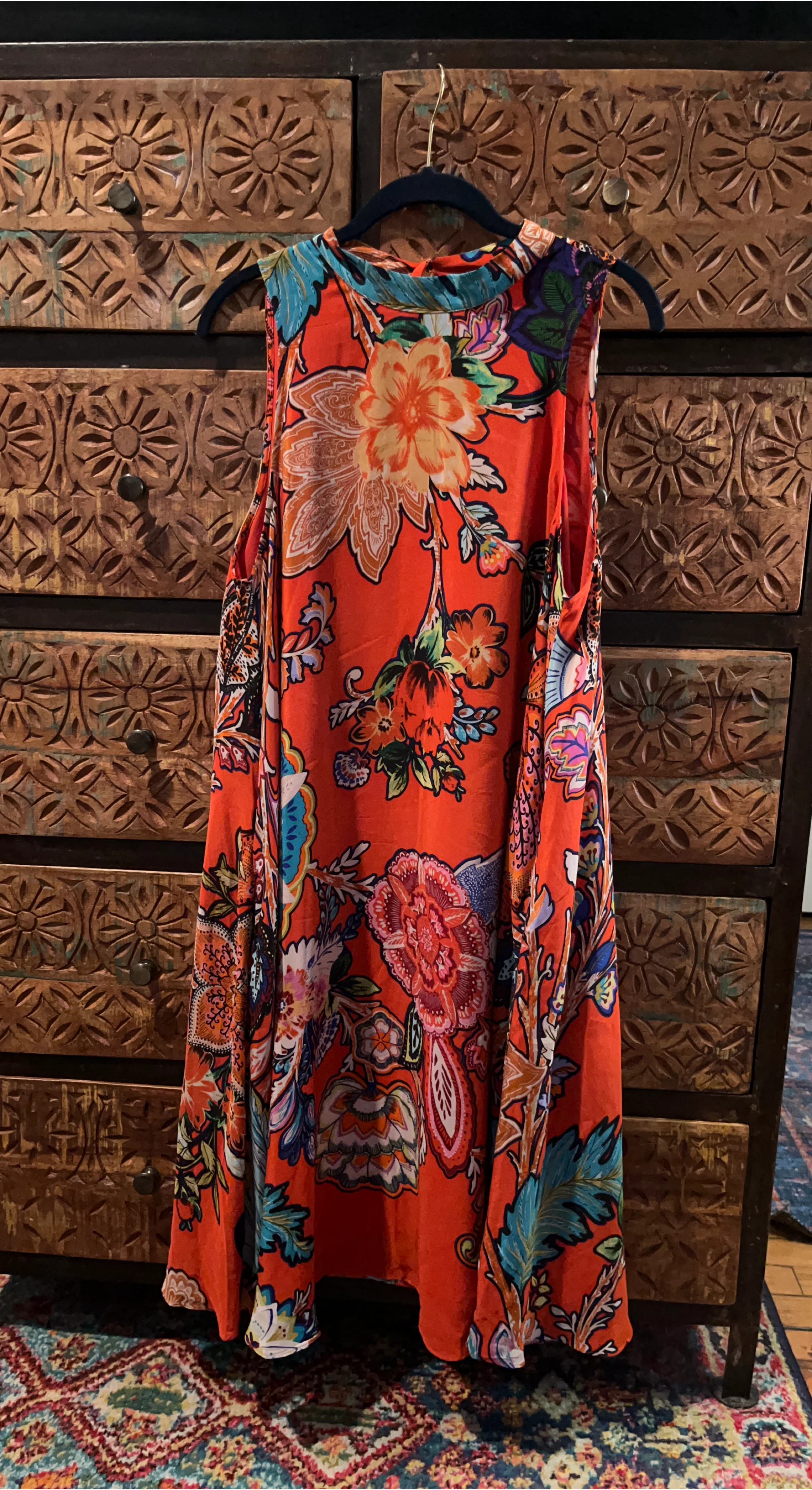 Maeve. Orange Floral Print Sleeveless Dress