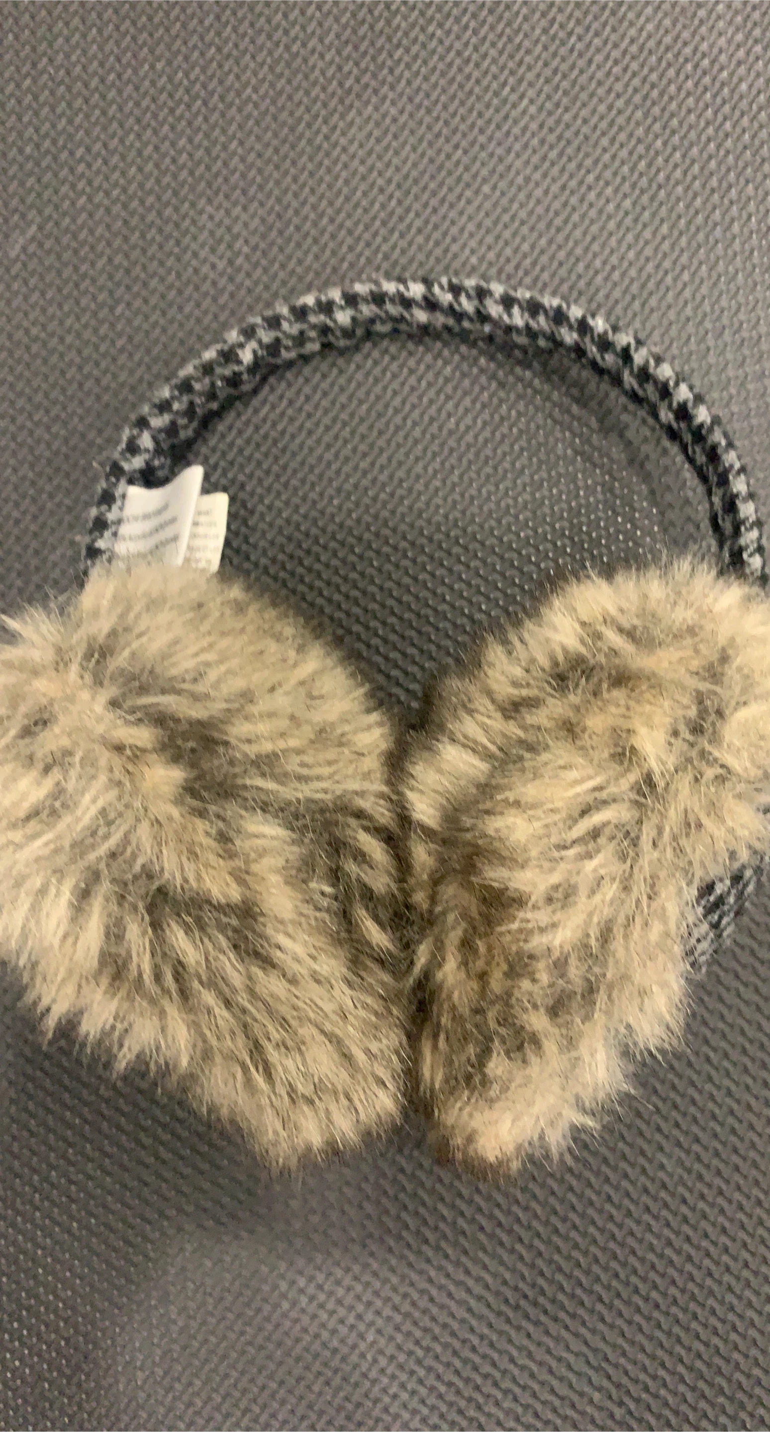Faux Fur Earmuffs with Houndstooth Pattern