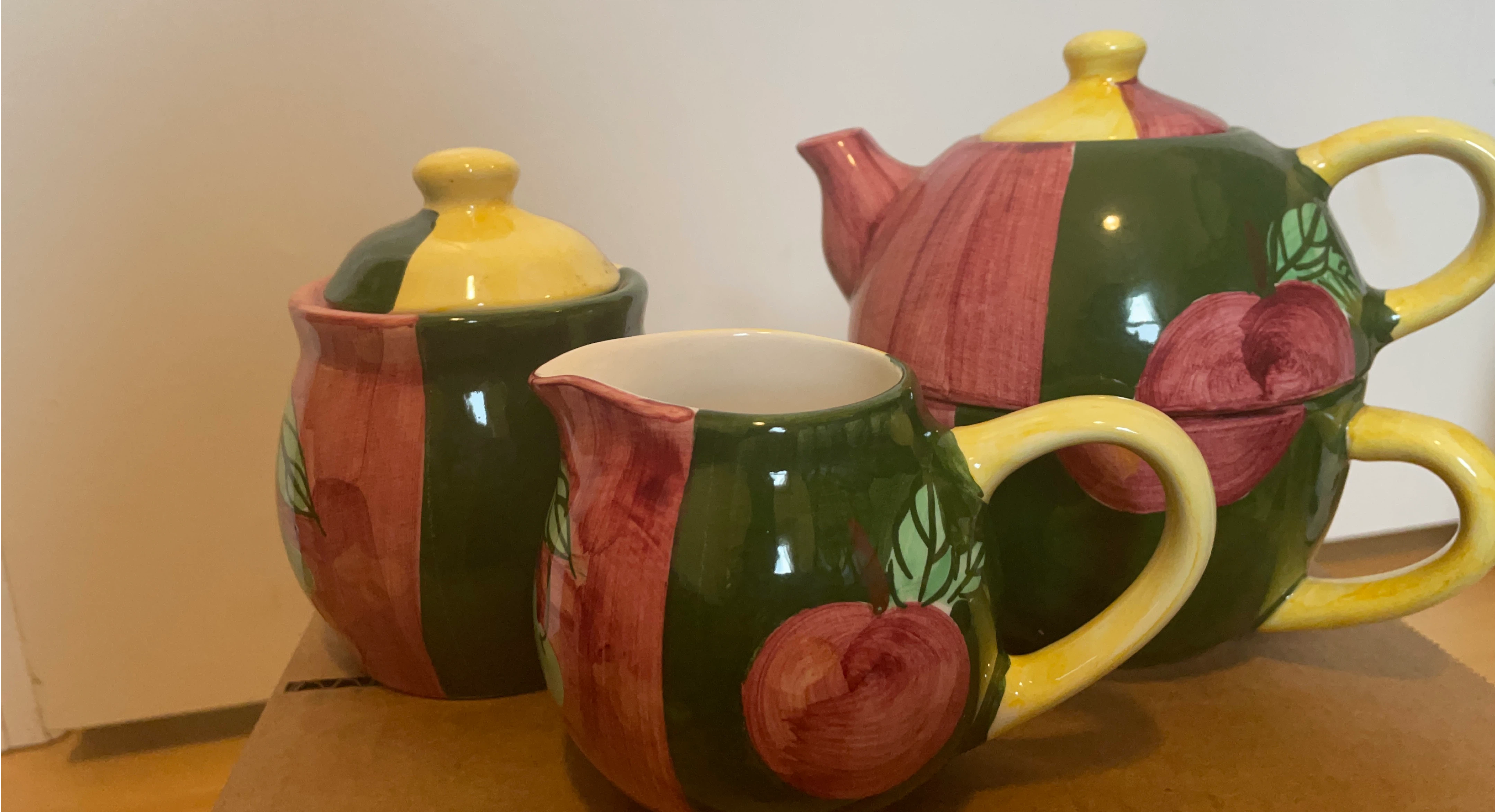 Ceramic Teapot, Sugar Bowl, and Creamer Set