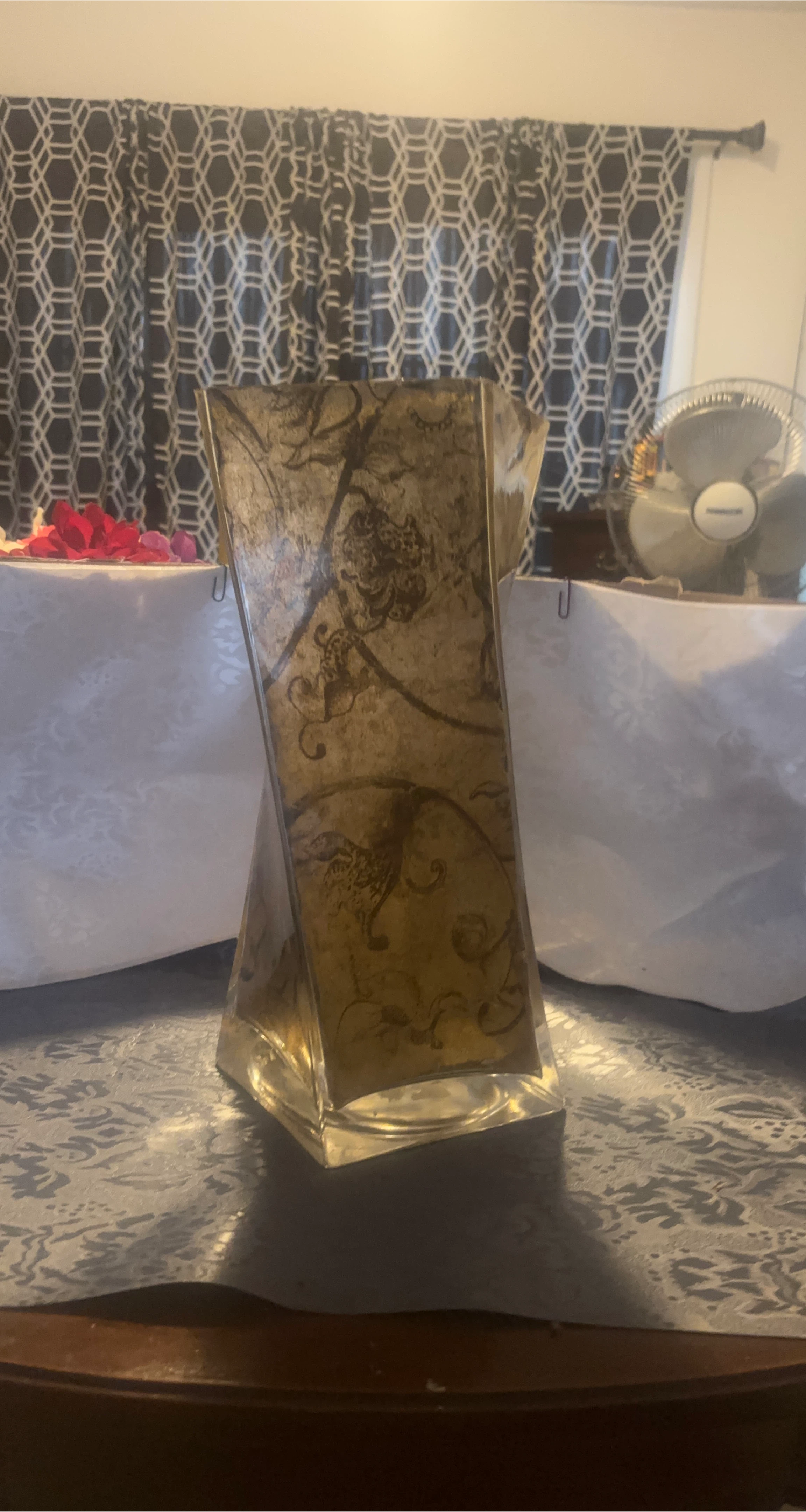 Decorative Square Vase - Gold Floral Pattern