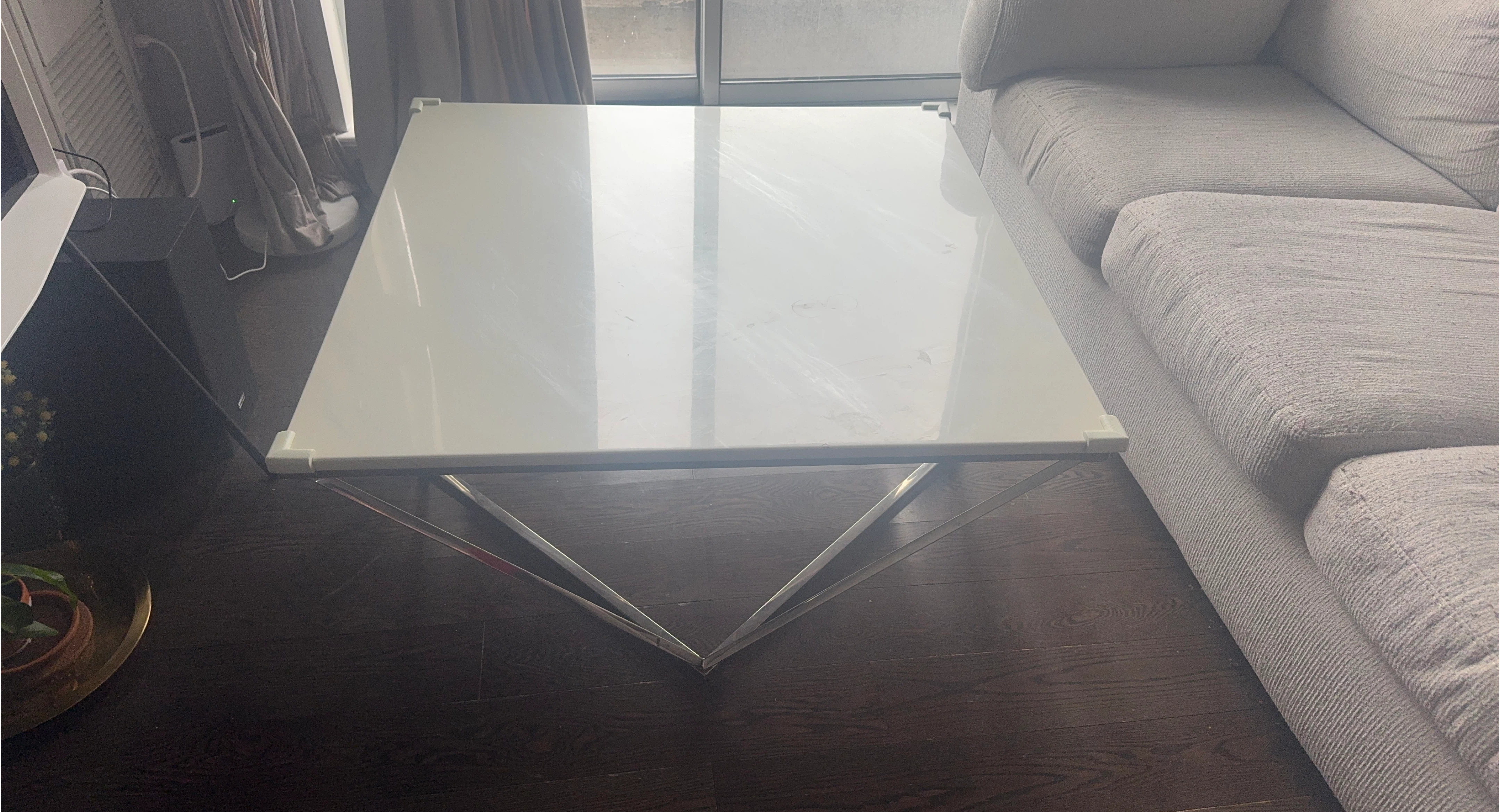 White Coffee Table with Chrome Base