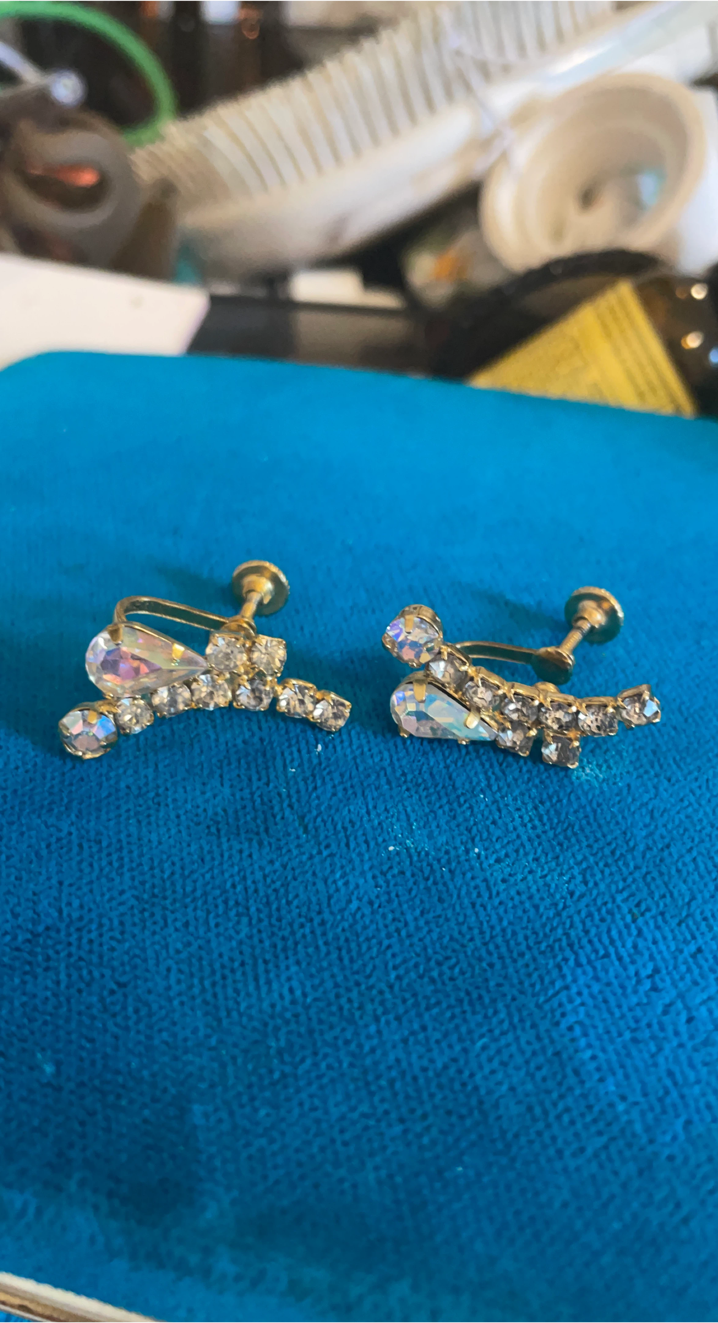Gold-tone Screw-back Earrings with Crystals