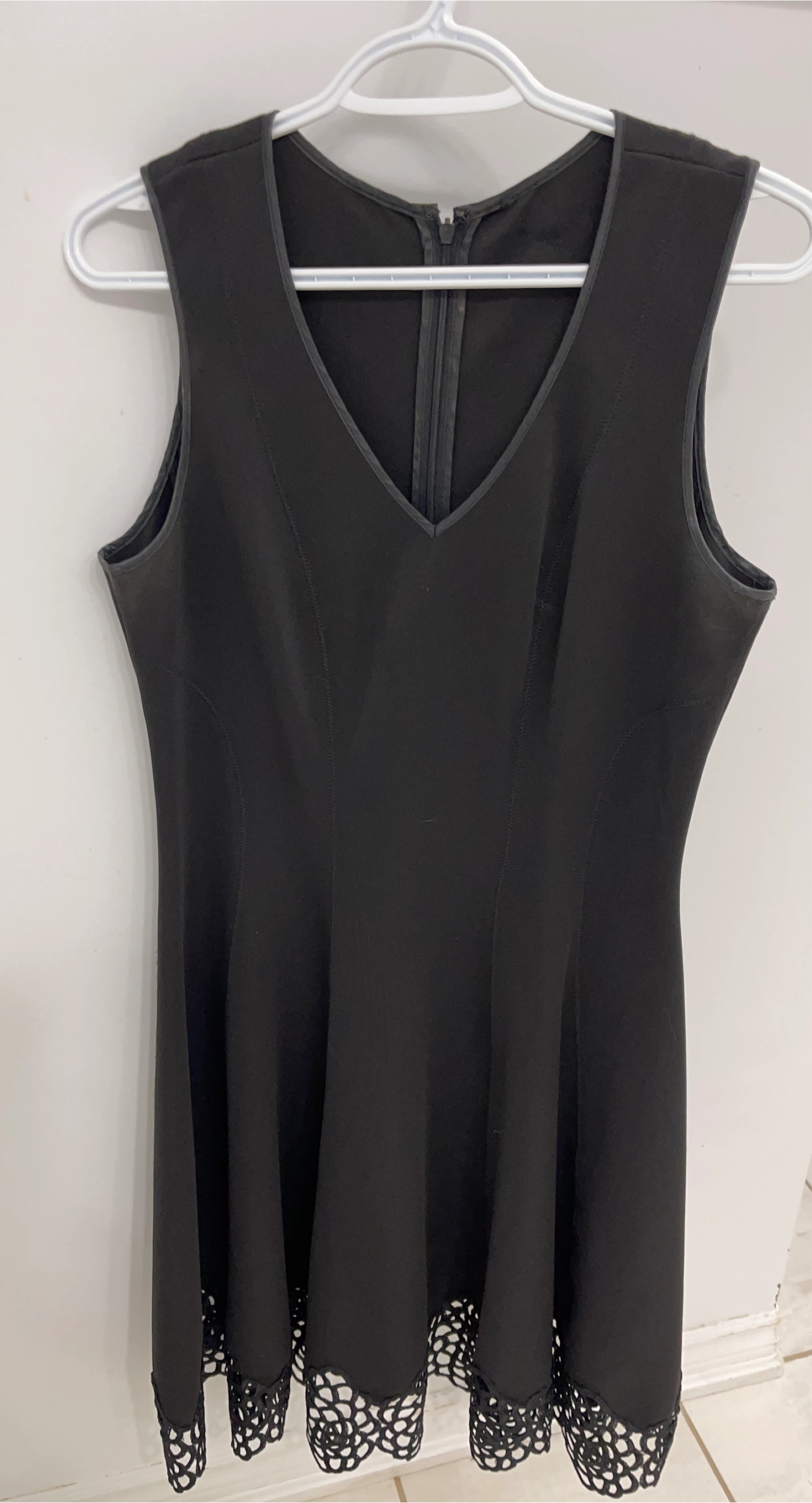 Black Sleeveless Dress with Lace Trim