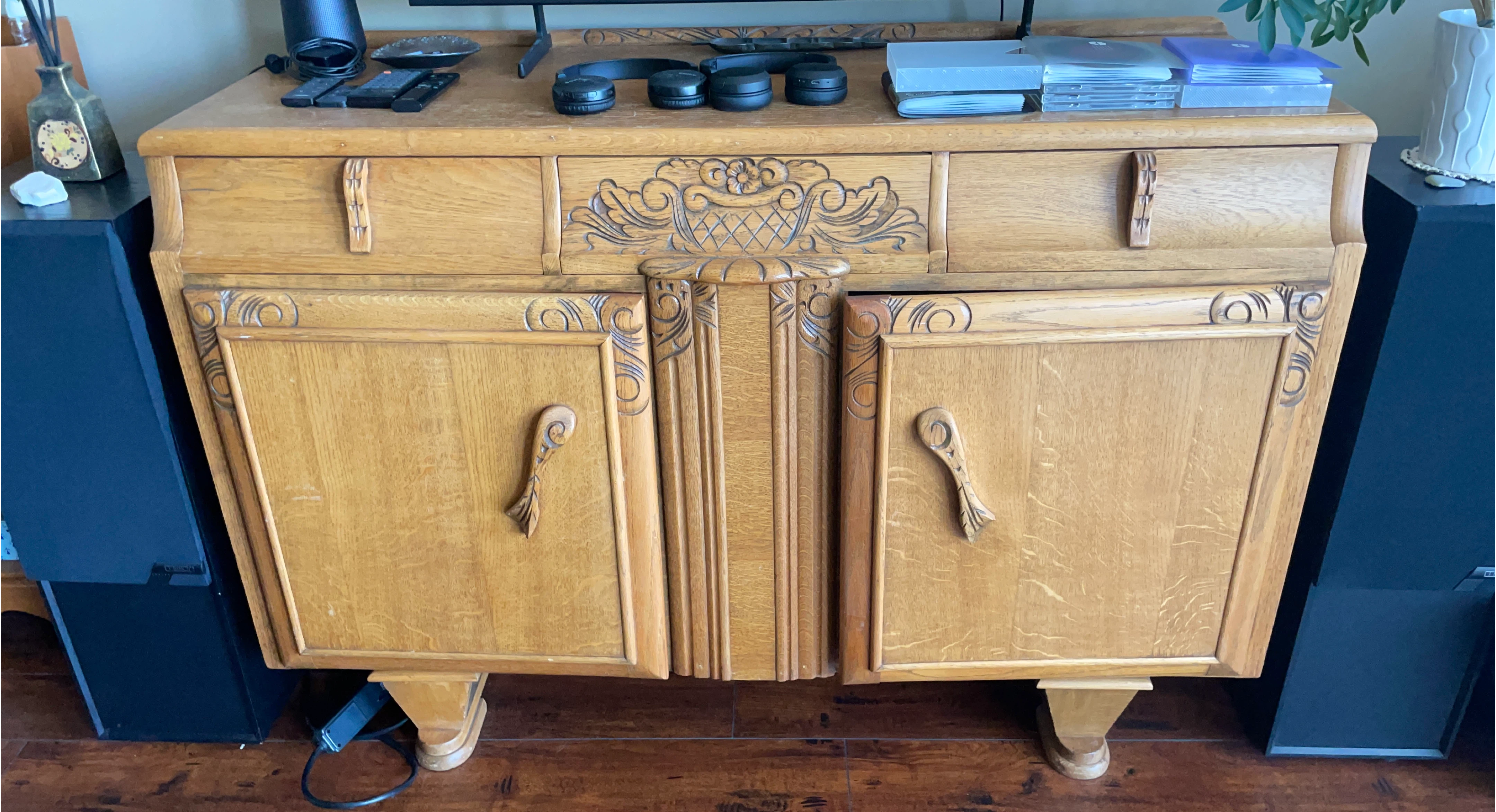 Antique Oak Sideboard with Carved Details
