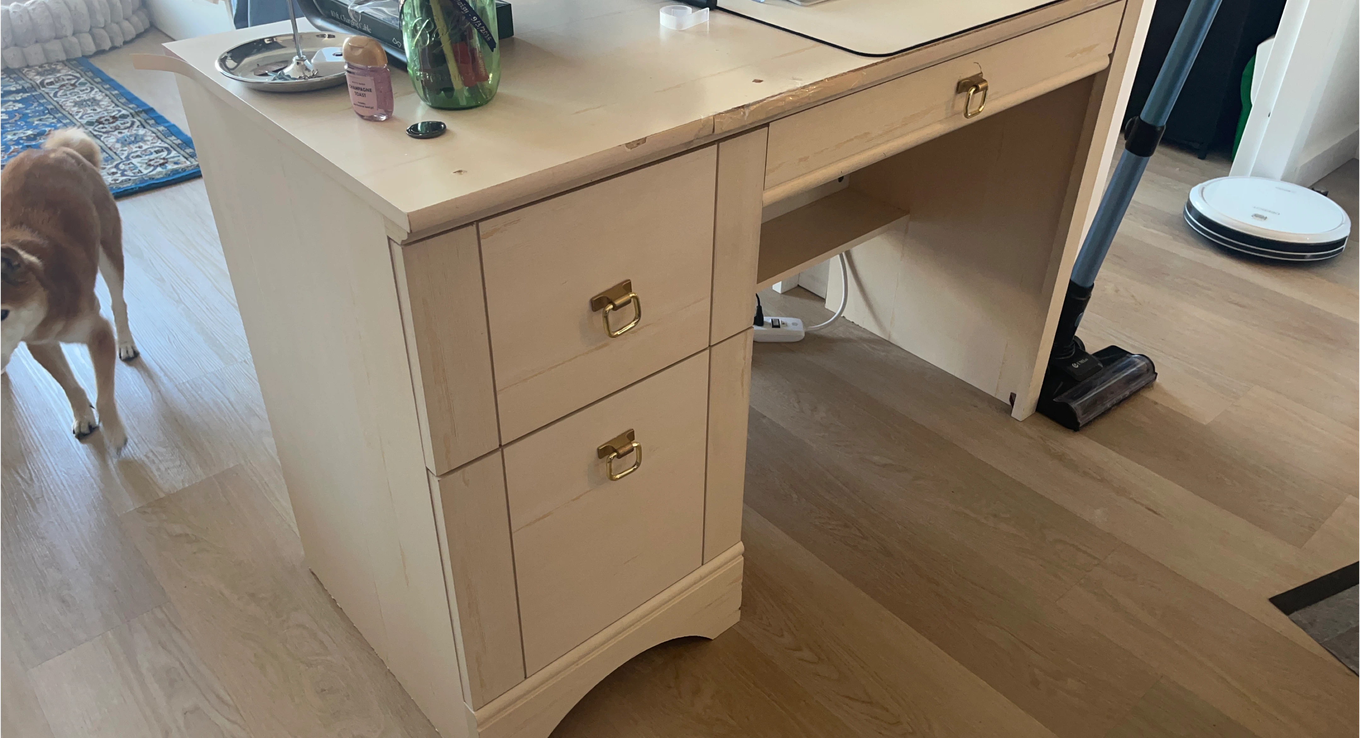 Cream White Vanity Desk with Drawers