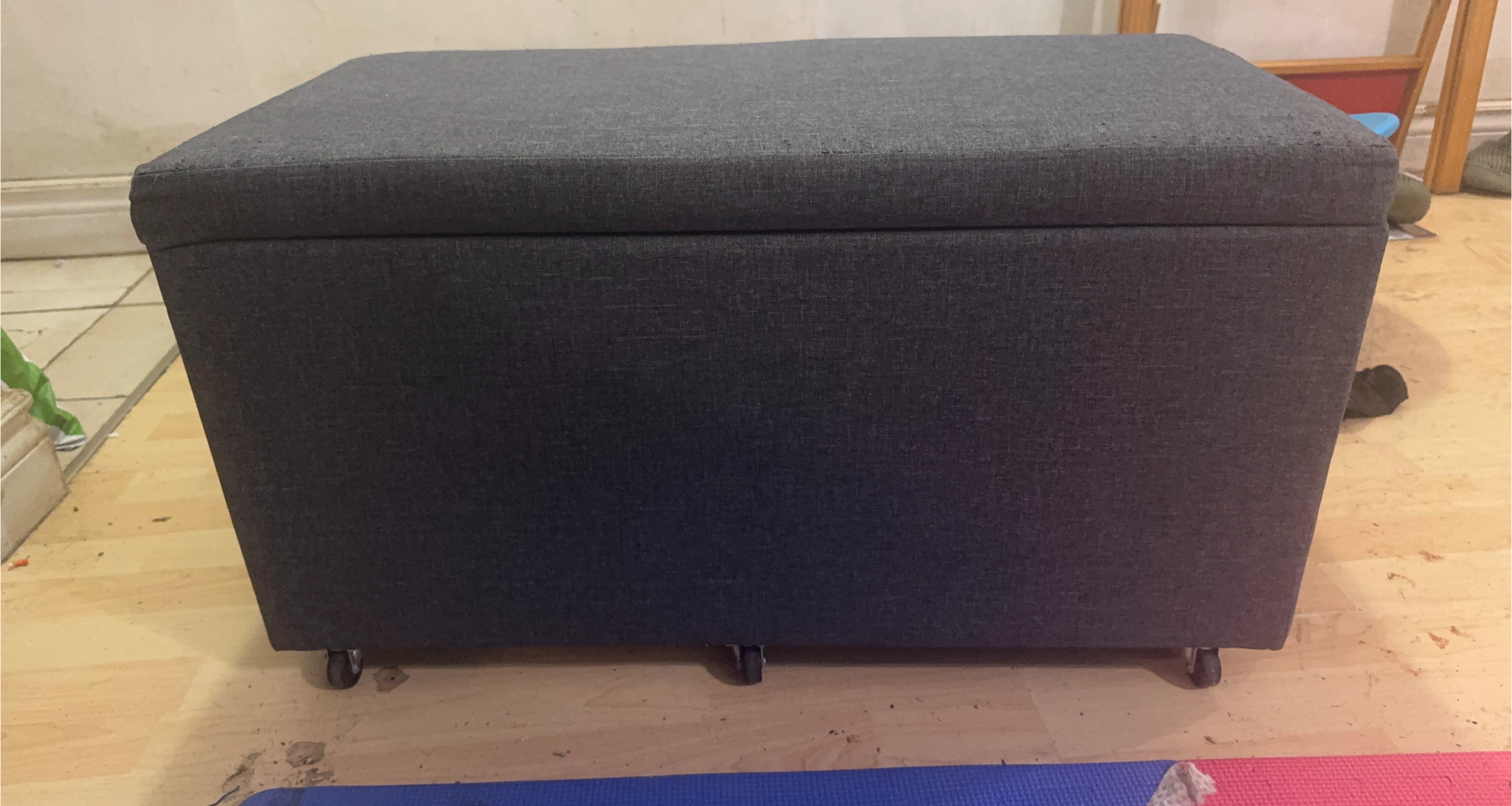 Grey Storage Ottoman Bench with Wheels