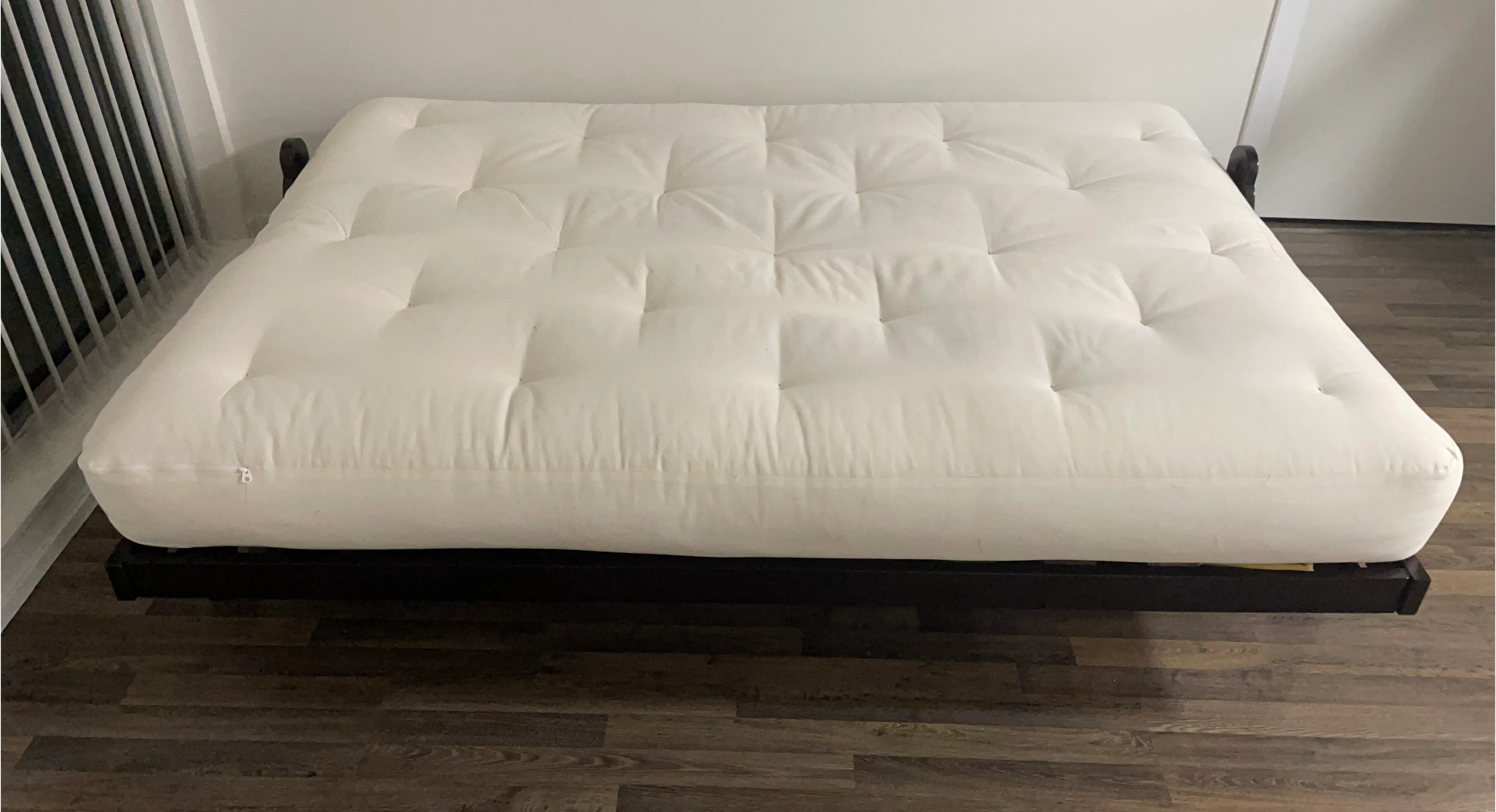 White Futon Mattress + Wooden Frame