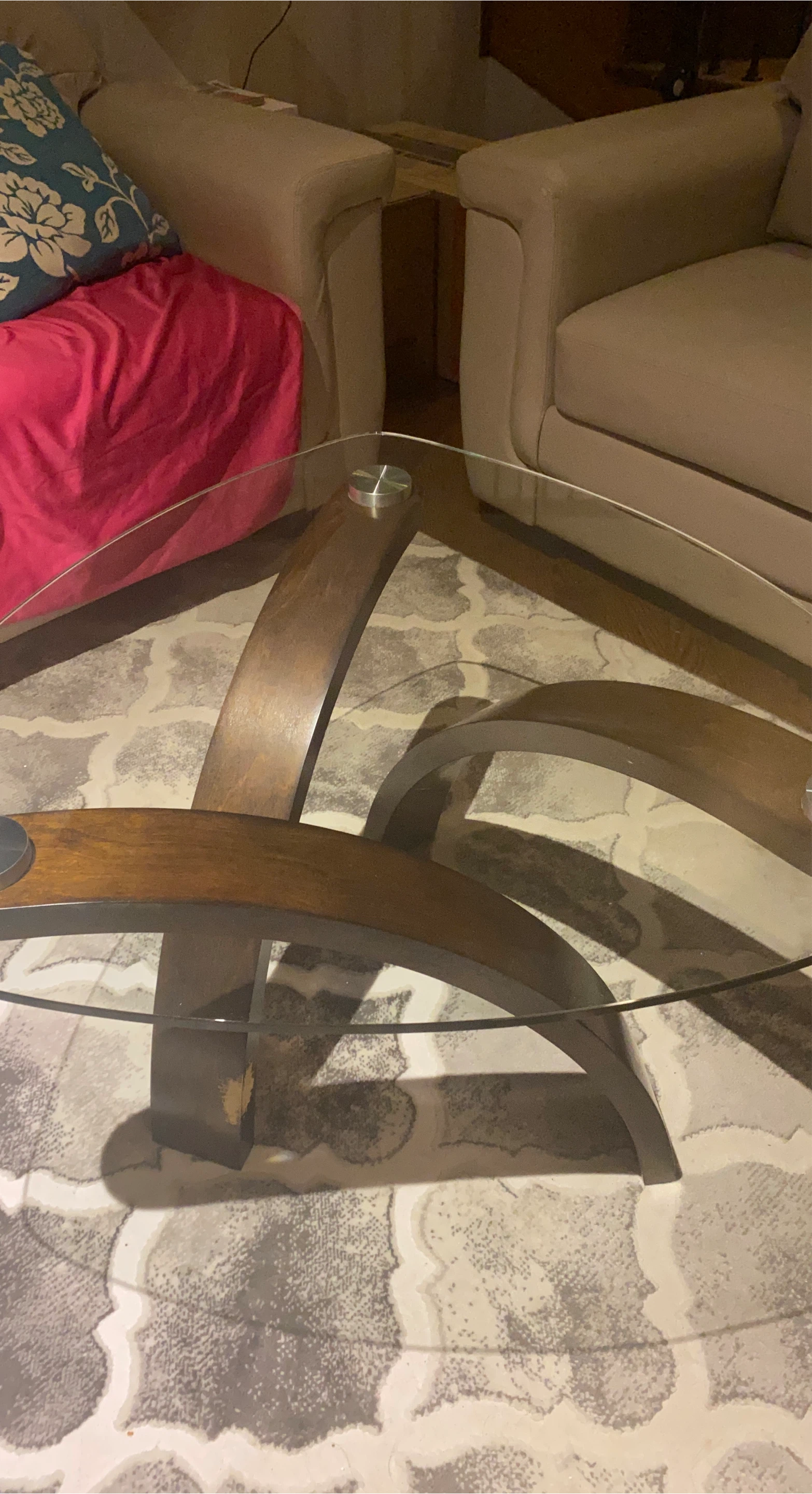 Glass Top Coffee Table with Wood Base