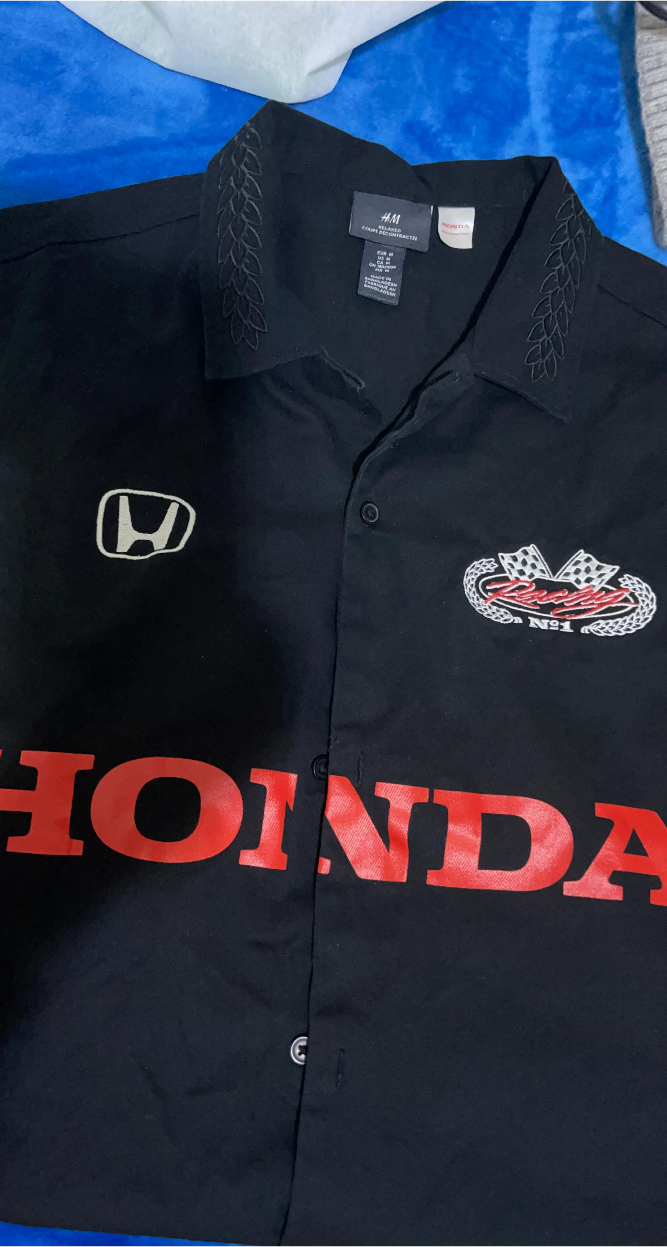 H&M Honda Racing Men's Short Sleeve Button Up Shirt Medium