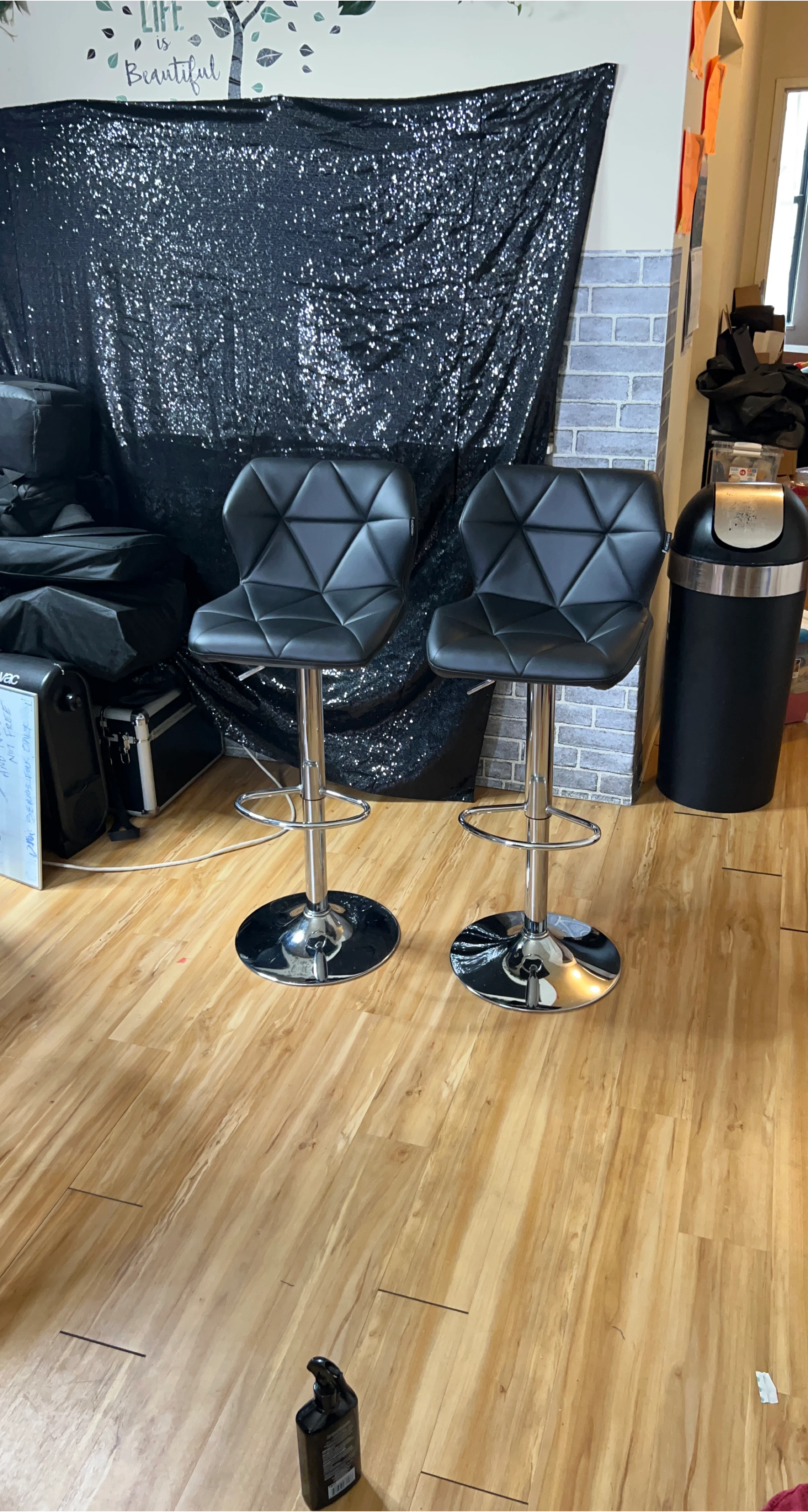 Moving Sale! Set of 2 Black Faux Leather Bar Stools