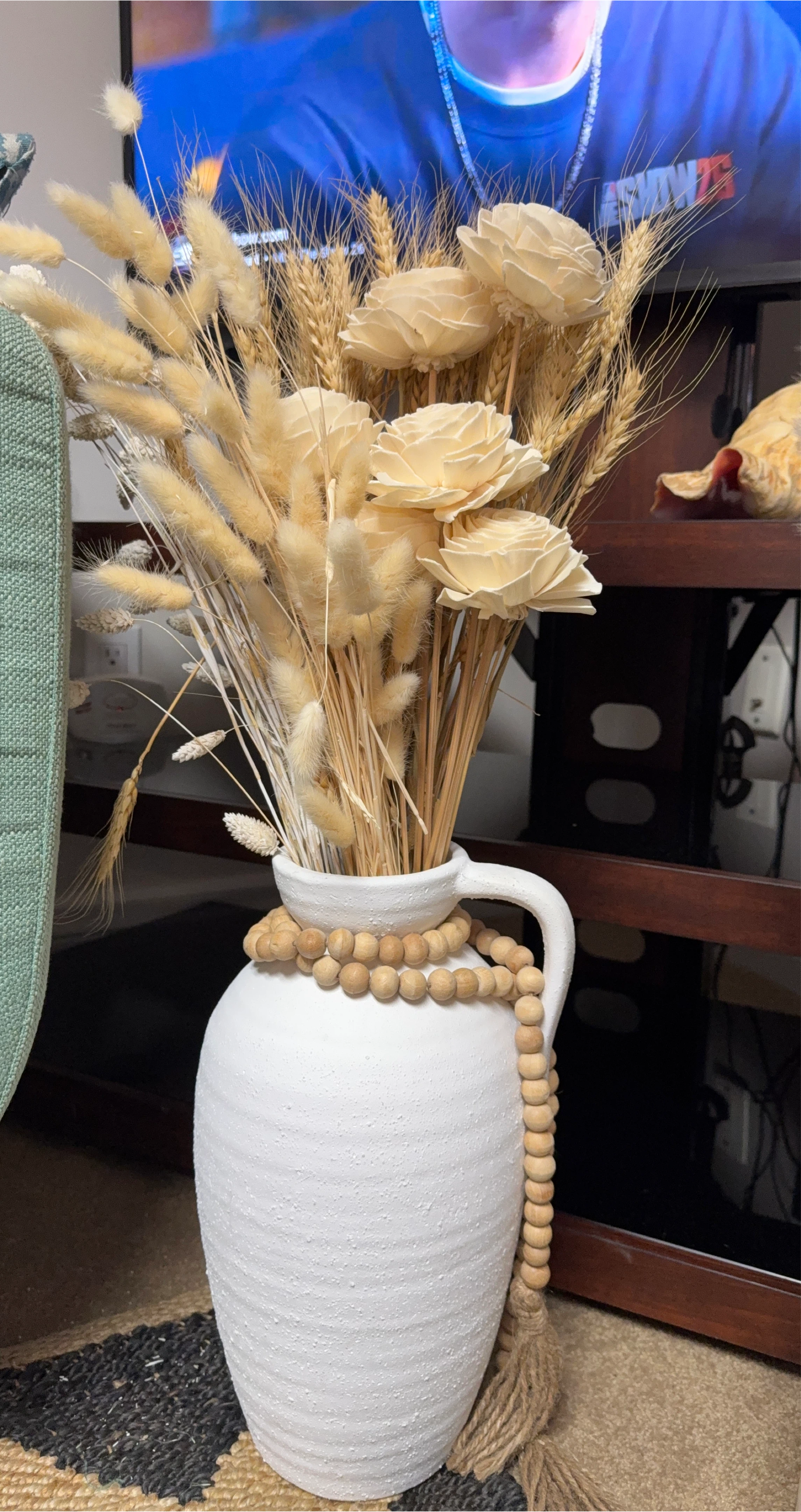 White Ceramic Vase with Dried Flower Arrangement