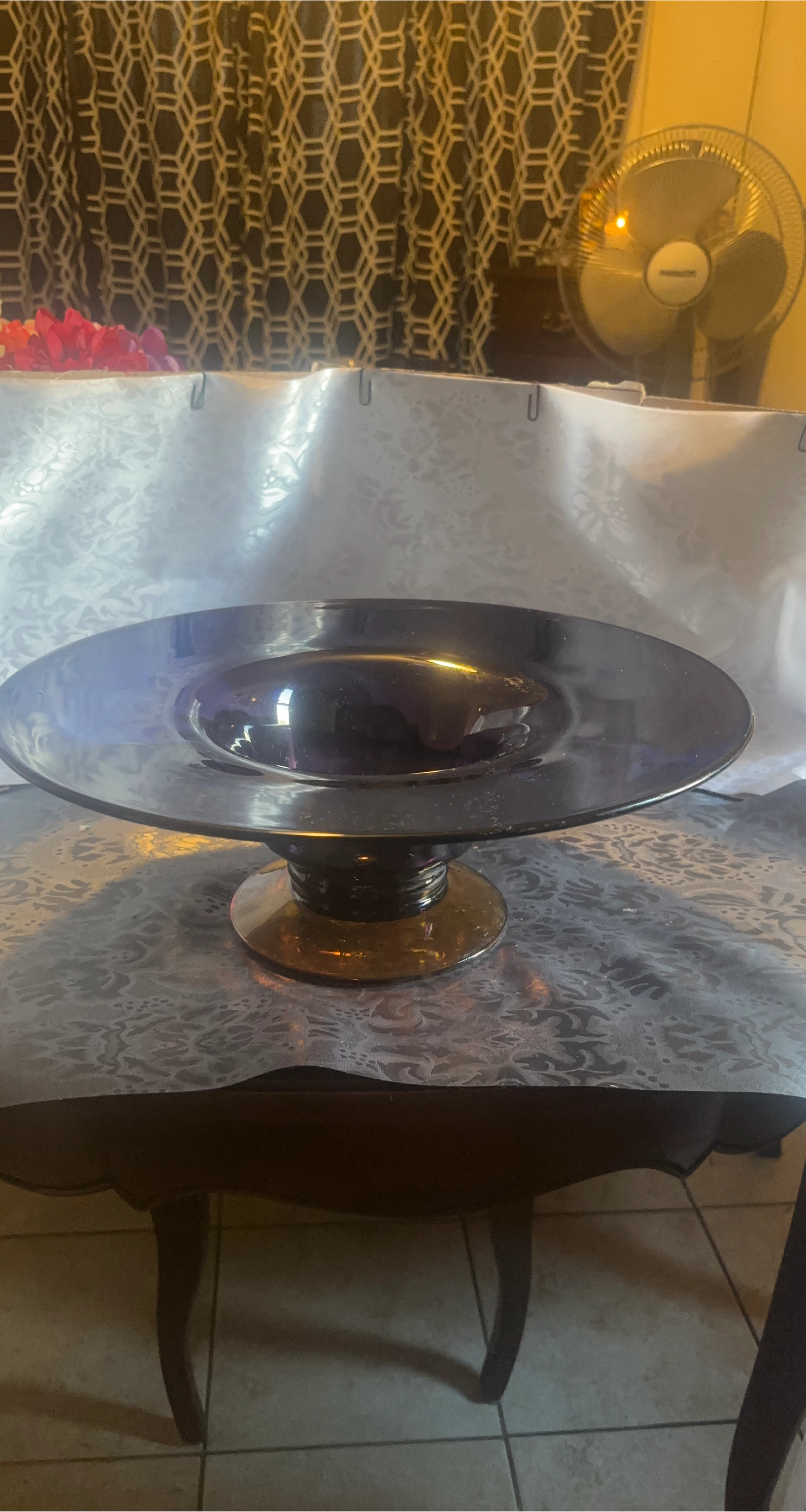 Large Amethyst Swirl Glass Pedestal Bowl