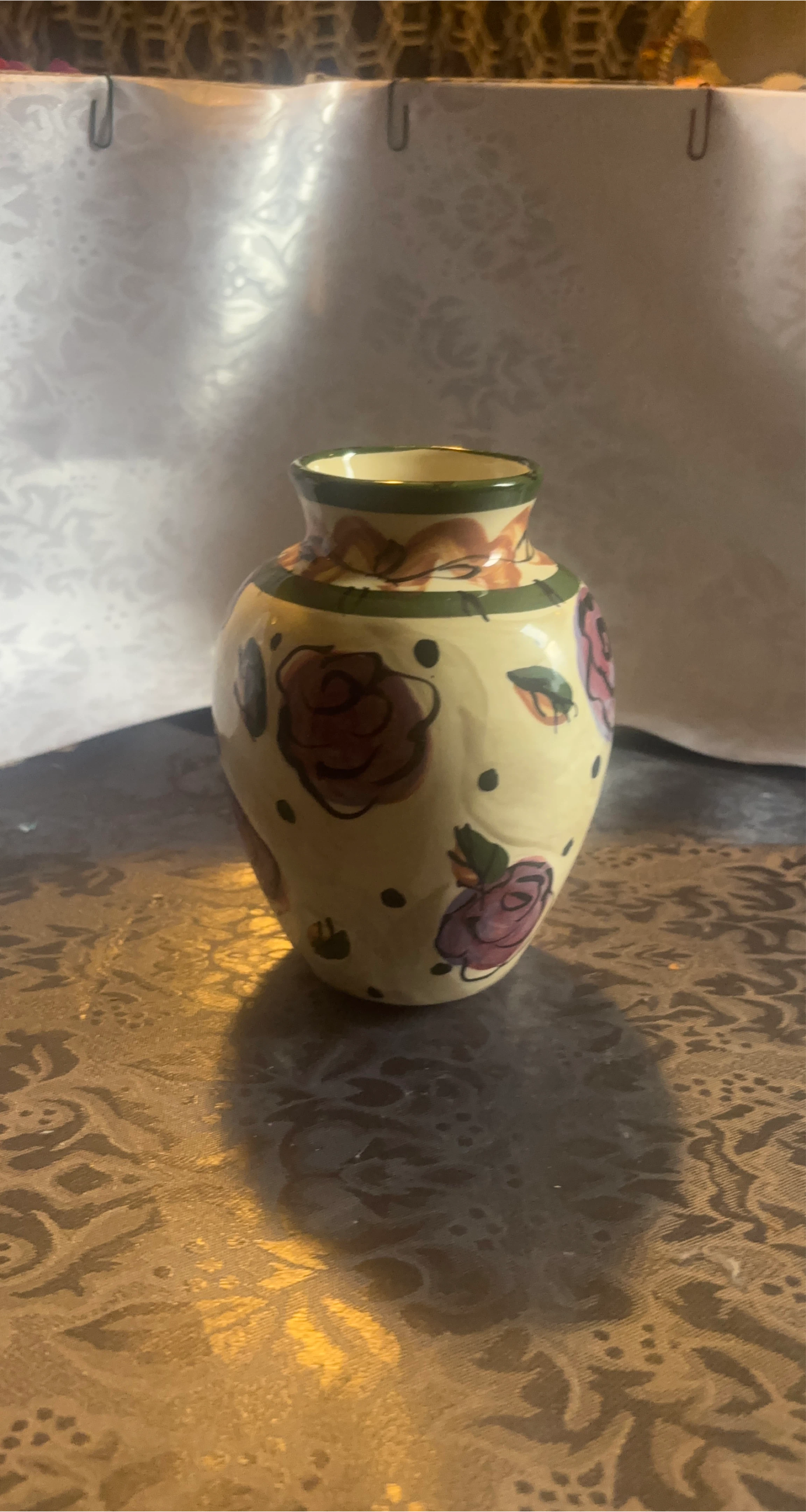 Hand-Painted Ceramic Vase with Floral Design