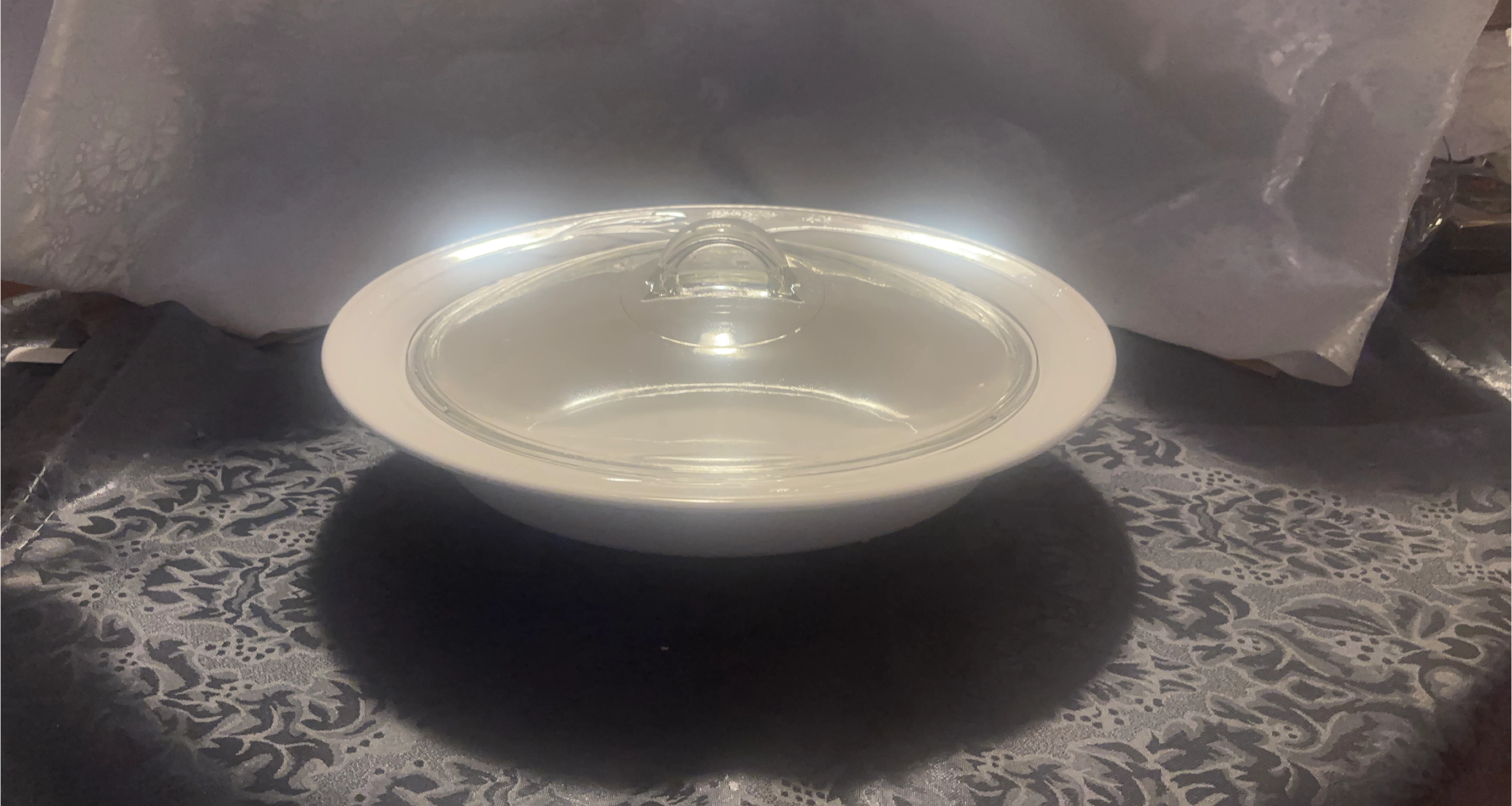 White Serving Bowl with Glass Lid