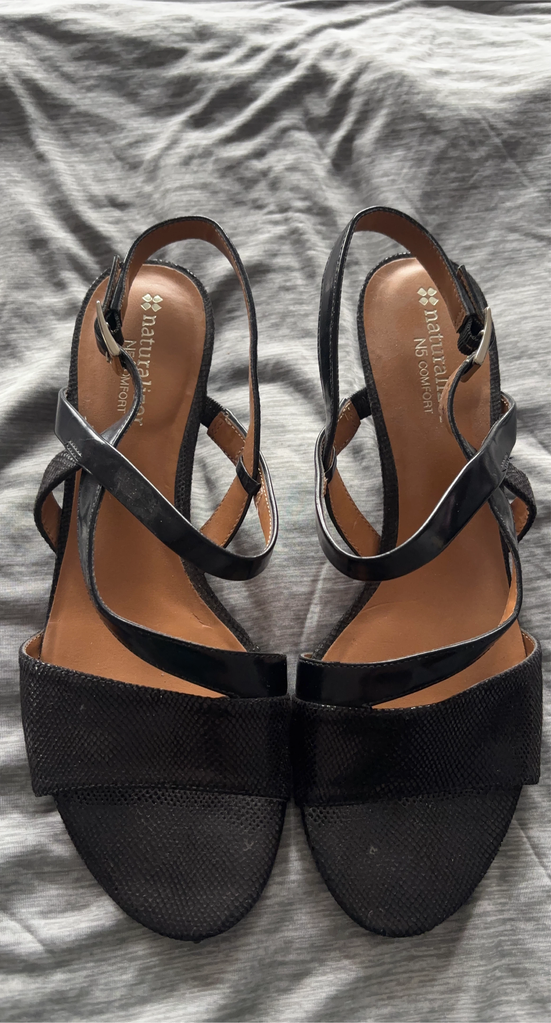 Naturalizer Black Strappy Block Heel Sandals