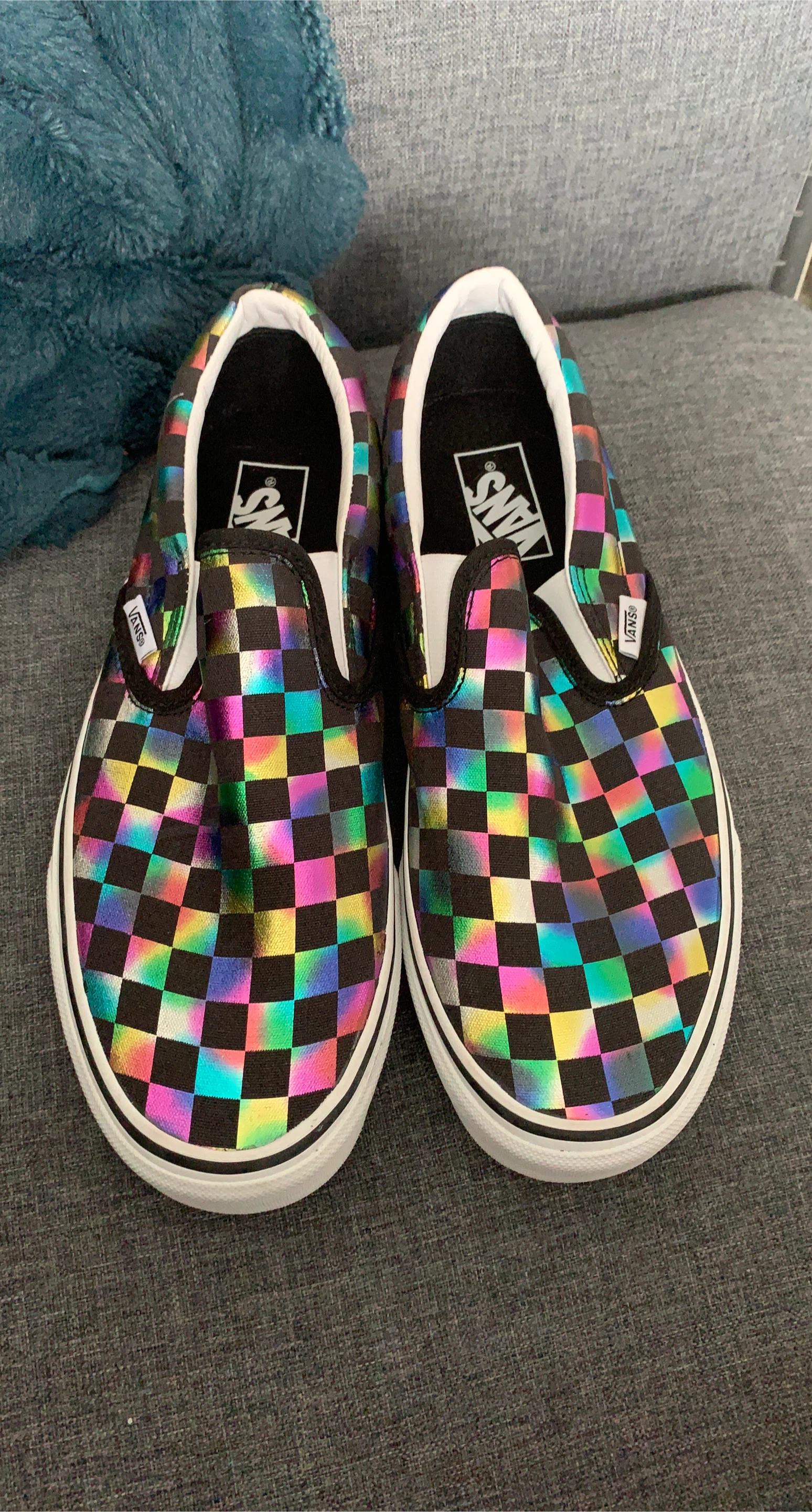 Vans Slip-On Rainbow Checkerboard Shoes