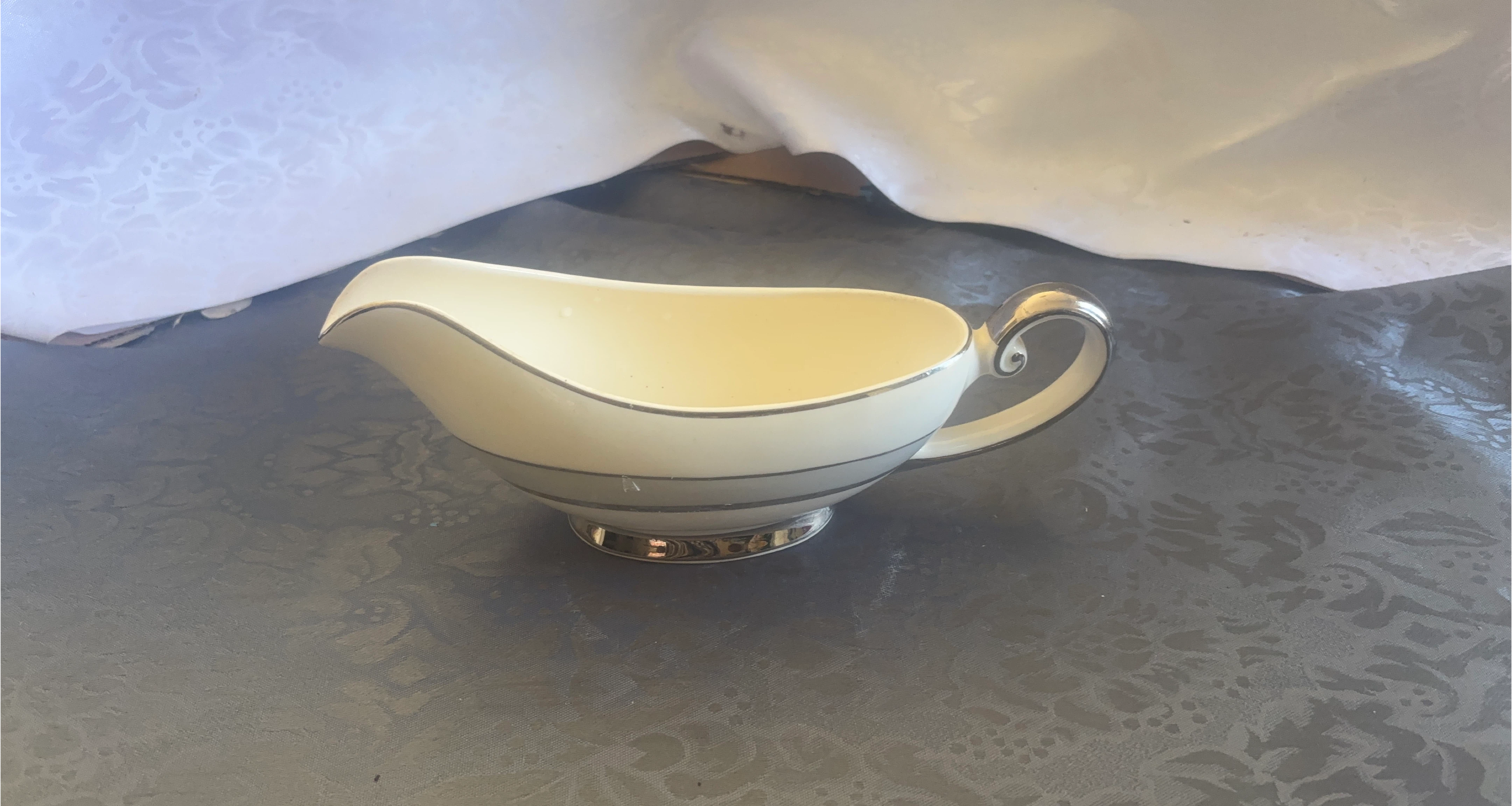 Cream Gravy Boat with Silver Trim