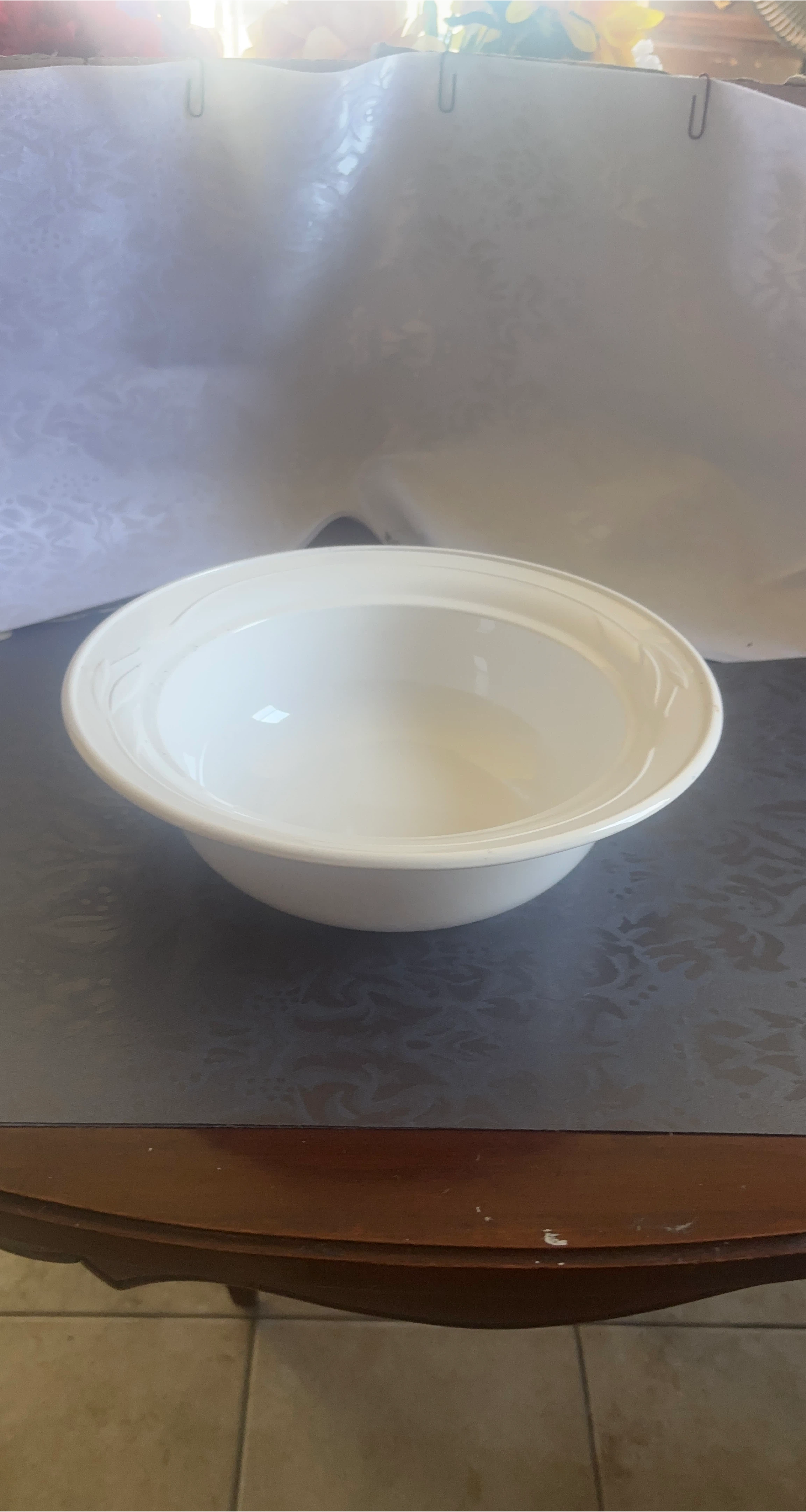 White Oval Serving Bowl with Leaf Design