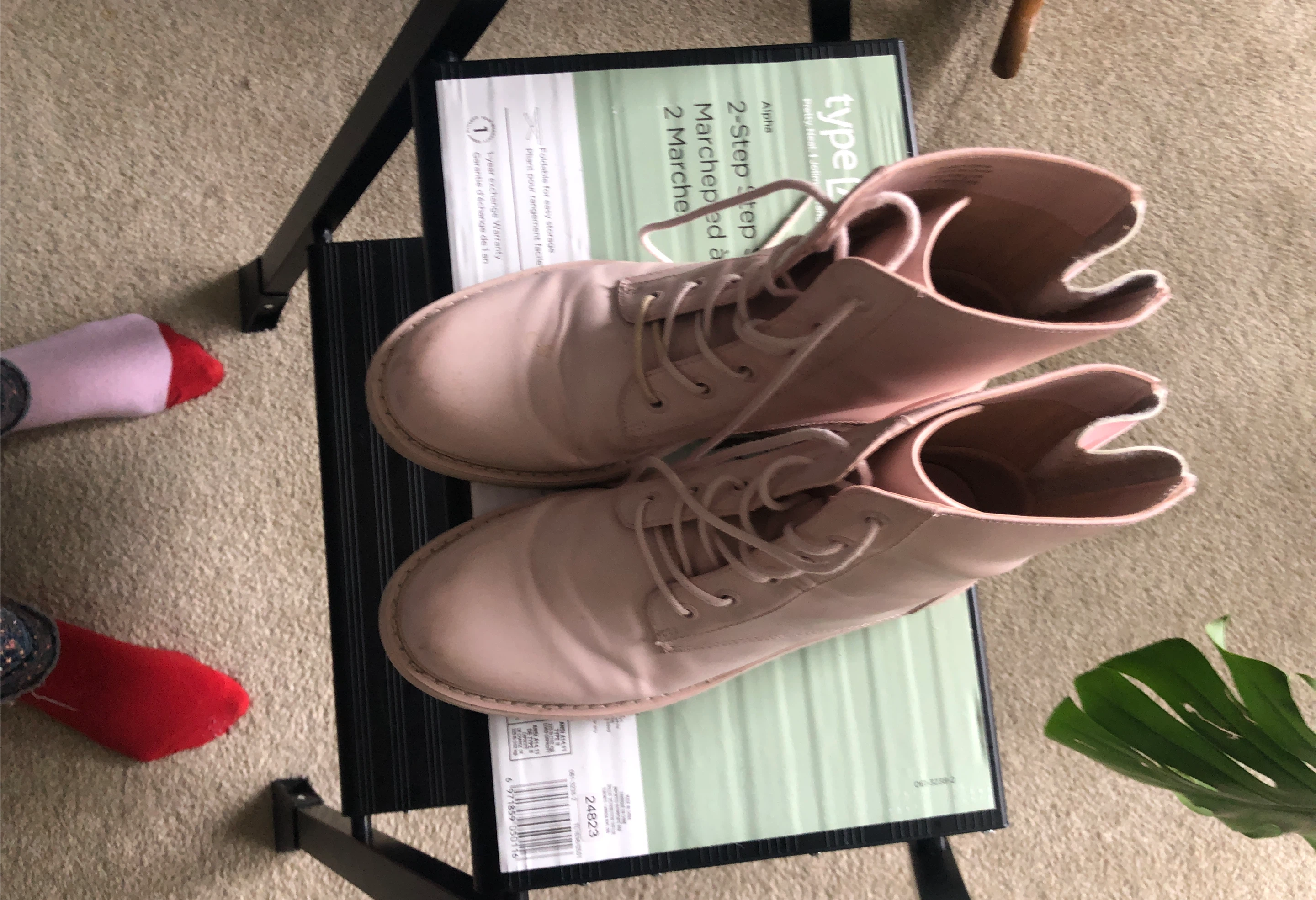 Pink Type L Lace-Up Boots with heel zipper
