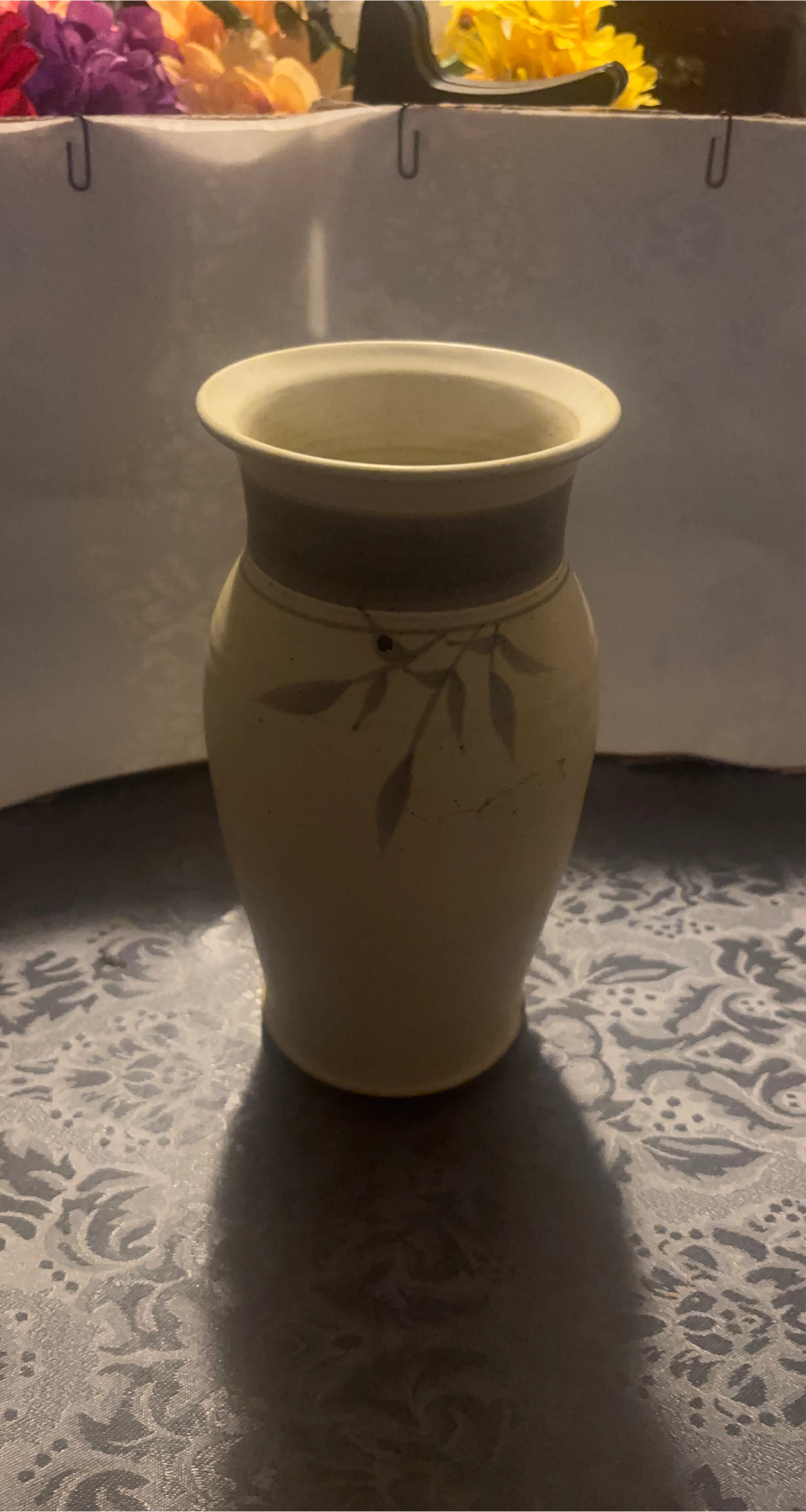 Cream Ceramic Vase with Leaf Design