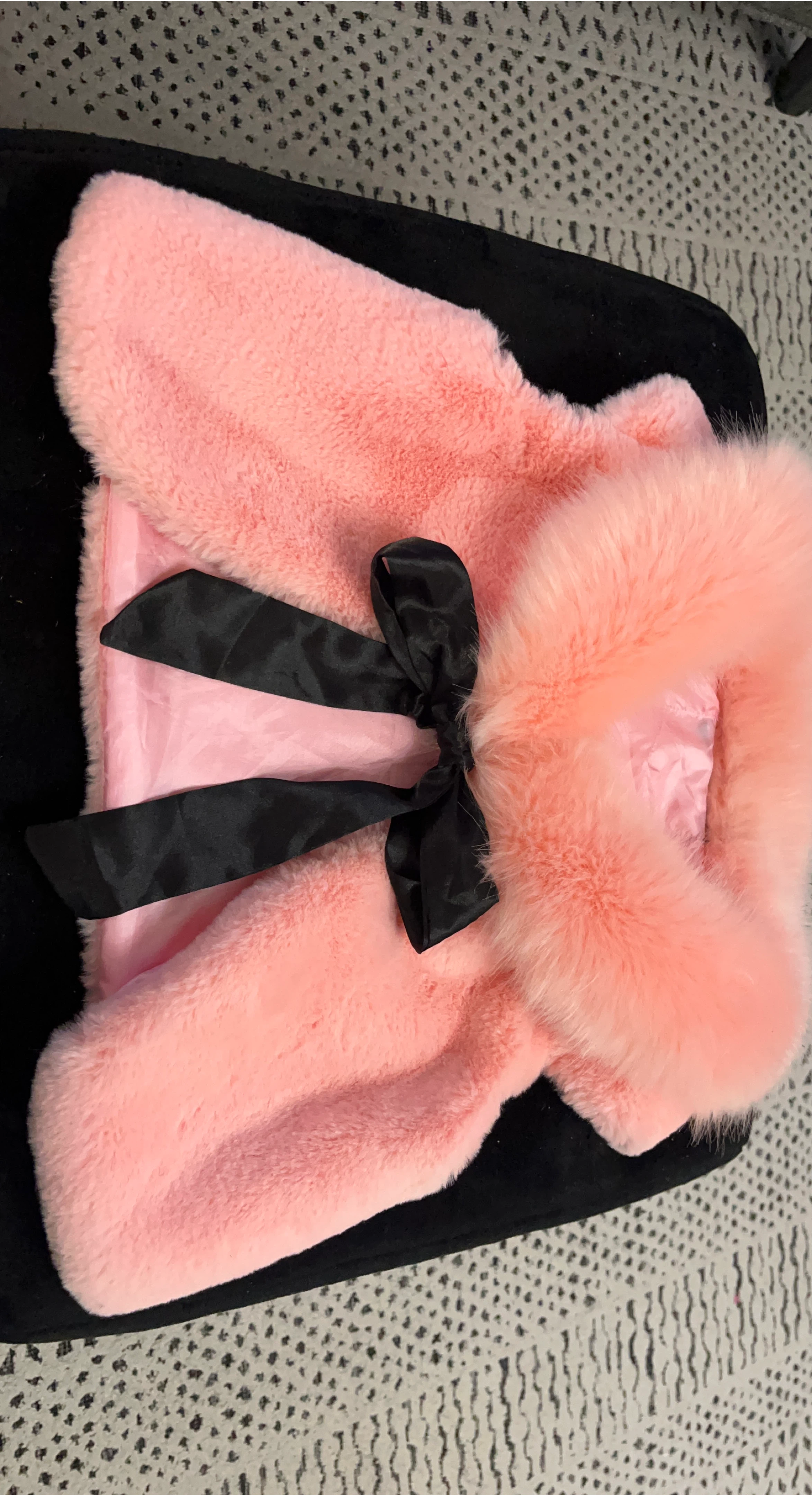 Pink Faux Fur Bolero with Black Bow