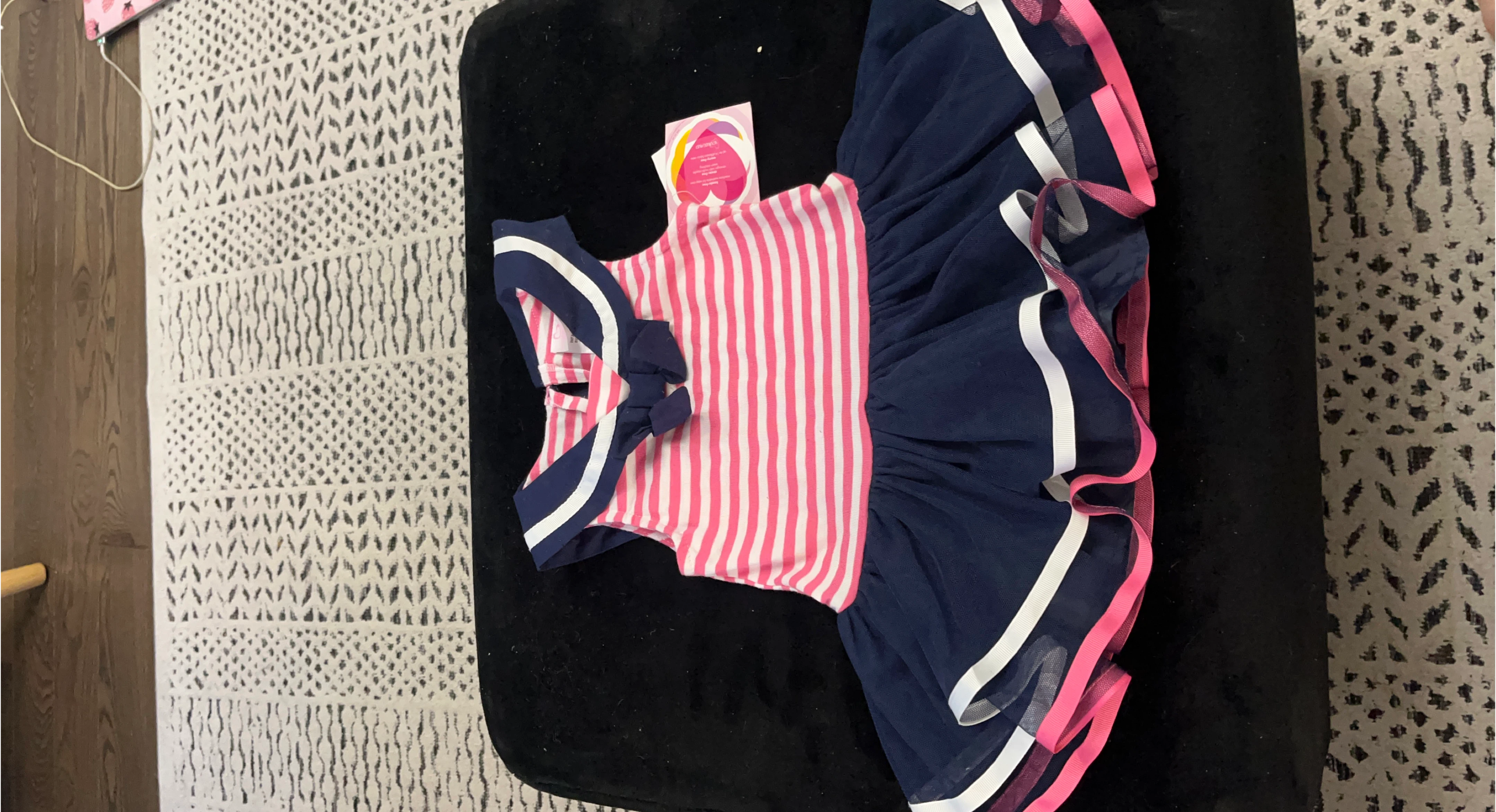 Girls Pink and White Striped Tutu Dress with Navy Accents