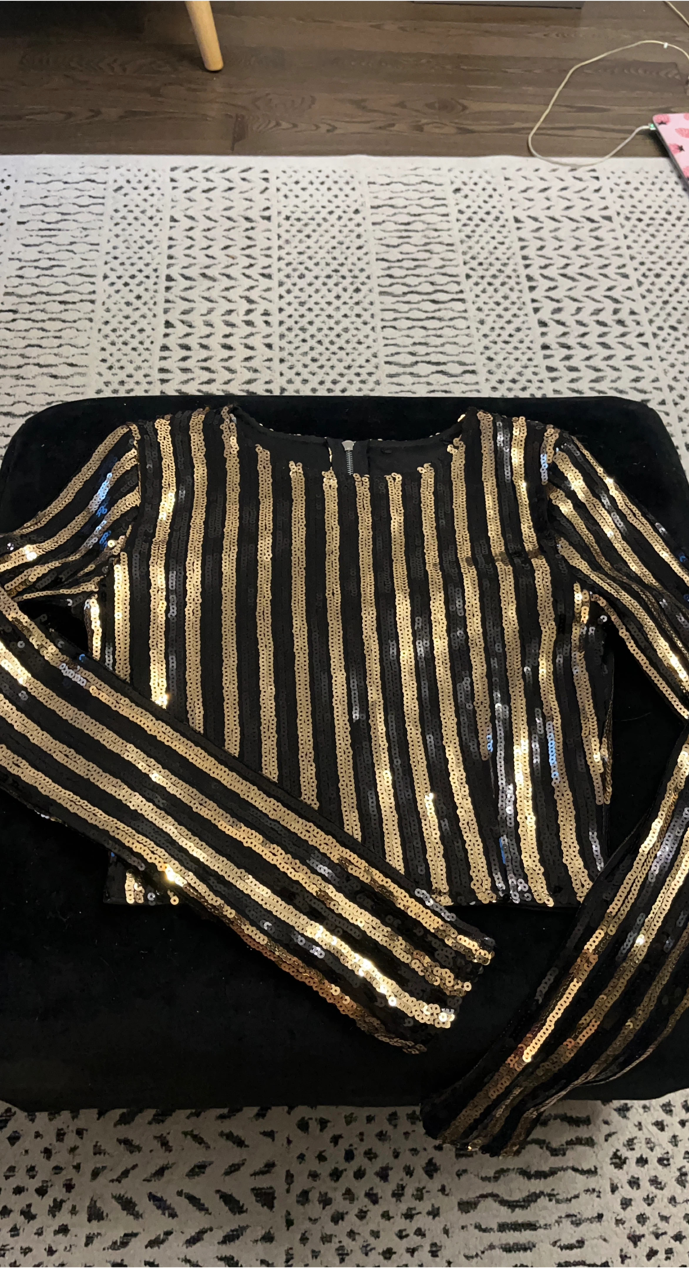 Sparkly Black and Gold Striped Long Sleeve Top