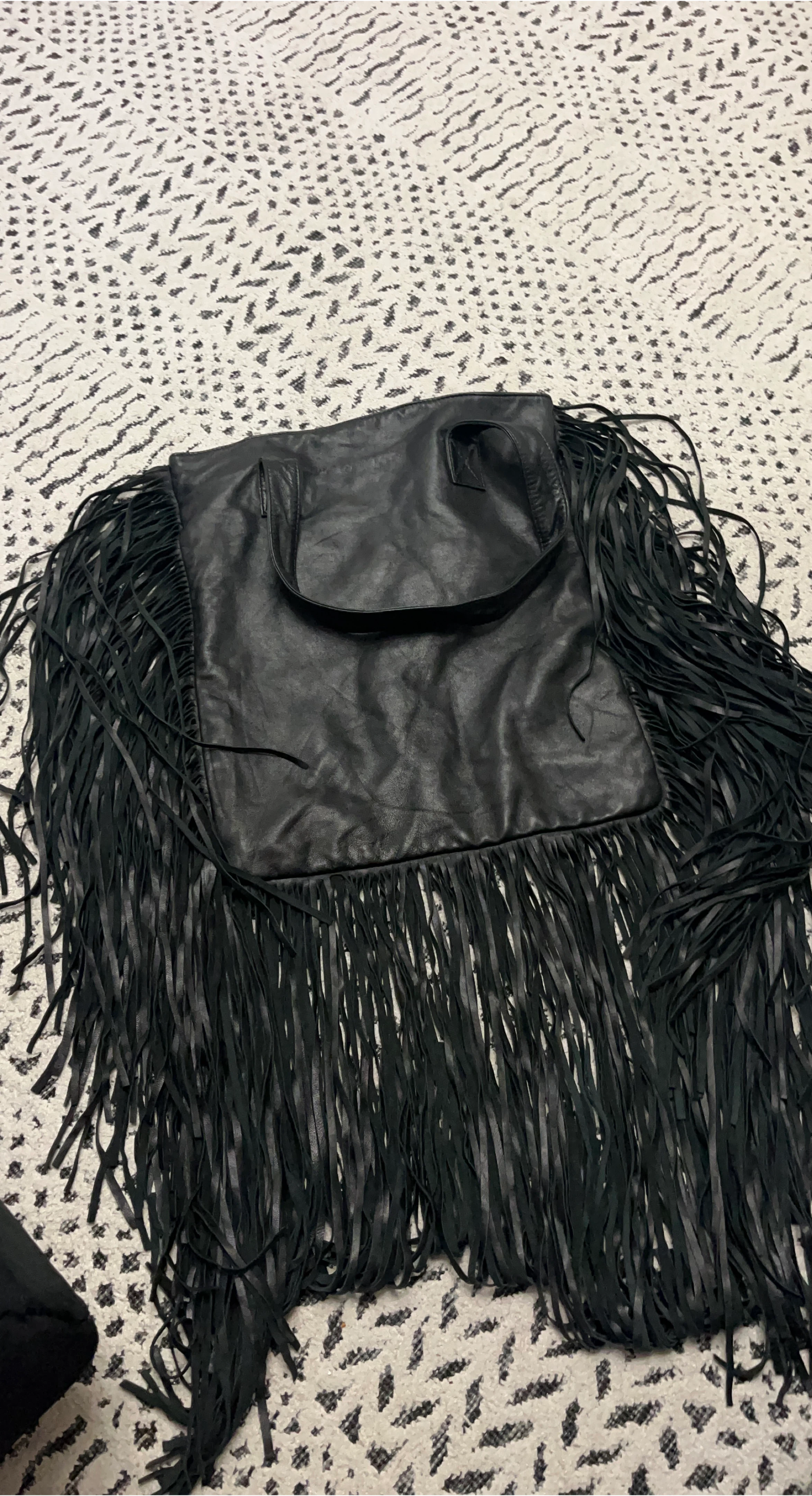 Black Leather Fringe Handbag