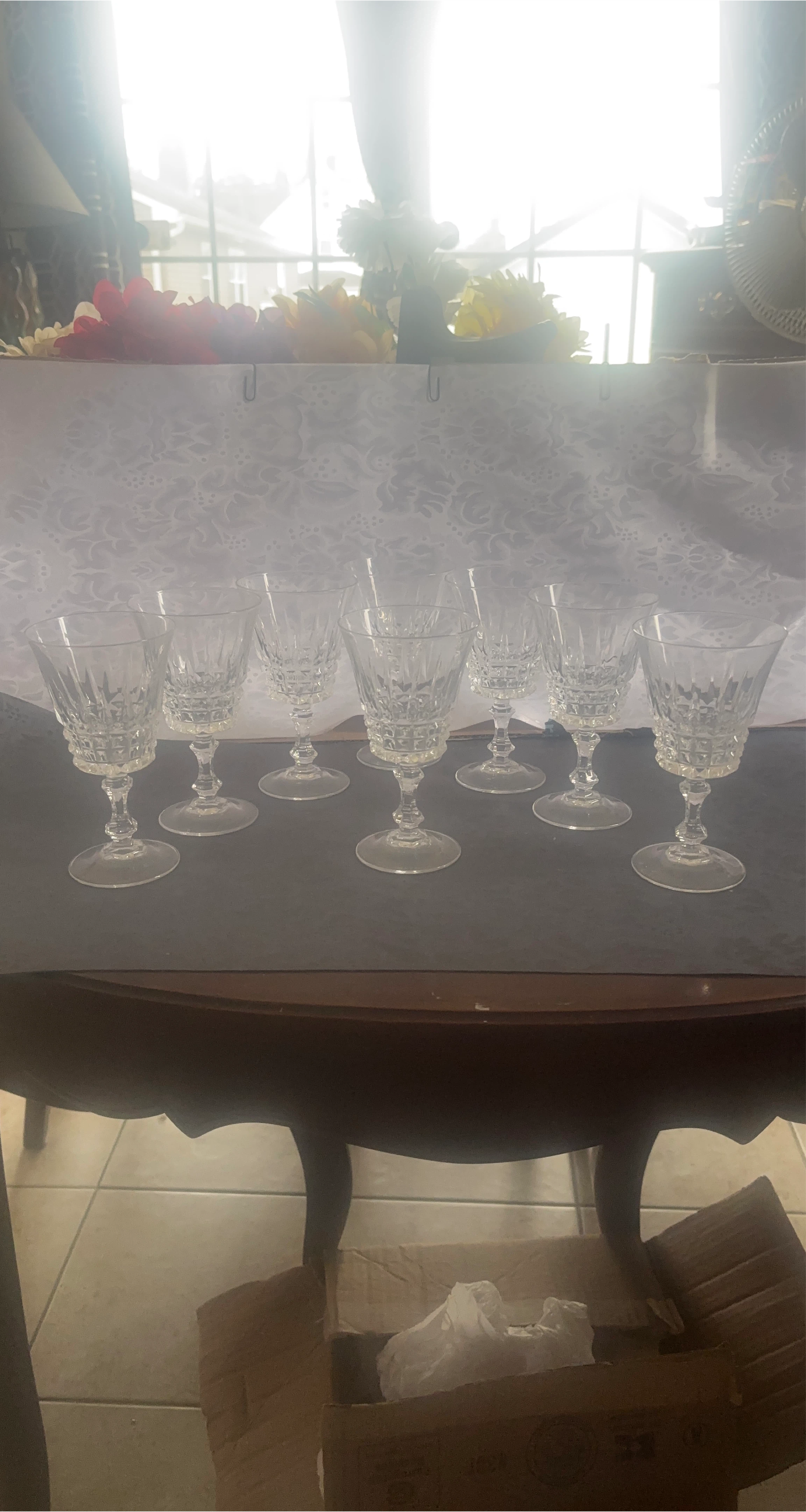 Set of 8 Crystal Cut Wine Glasses