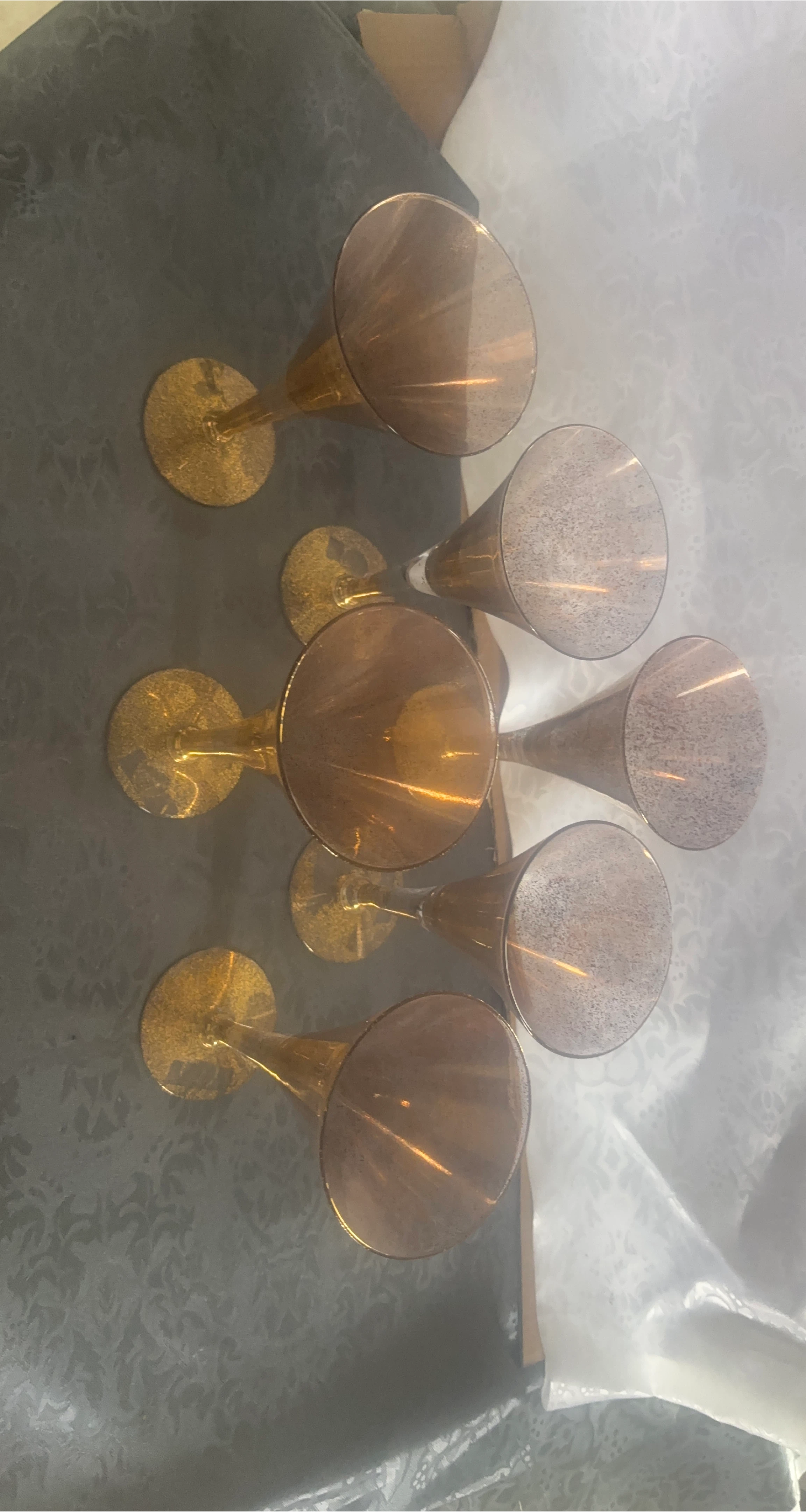 Set of 6 Amber Colored Fluted Champagne Glasses