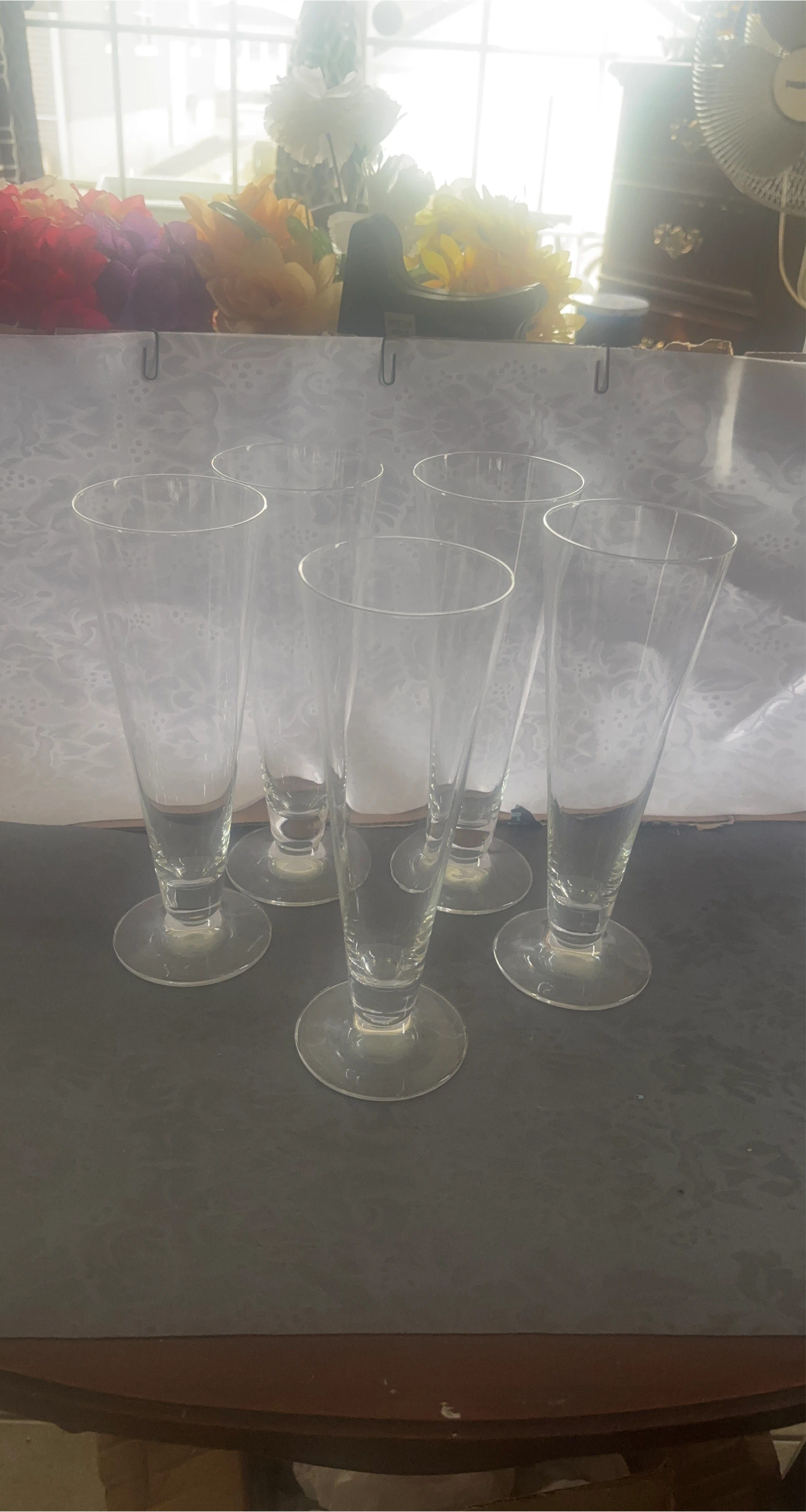 Set of 5 Clear Glass Trumpet Glasses