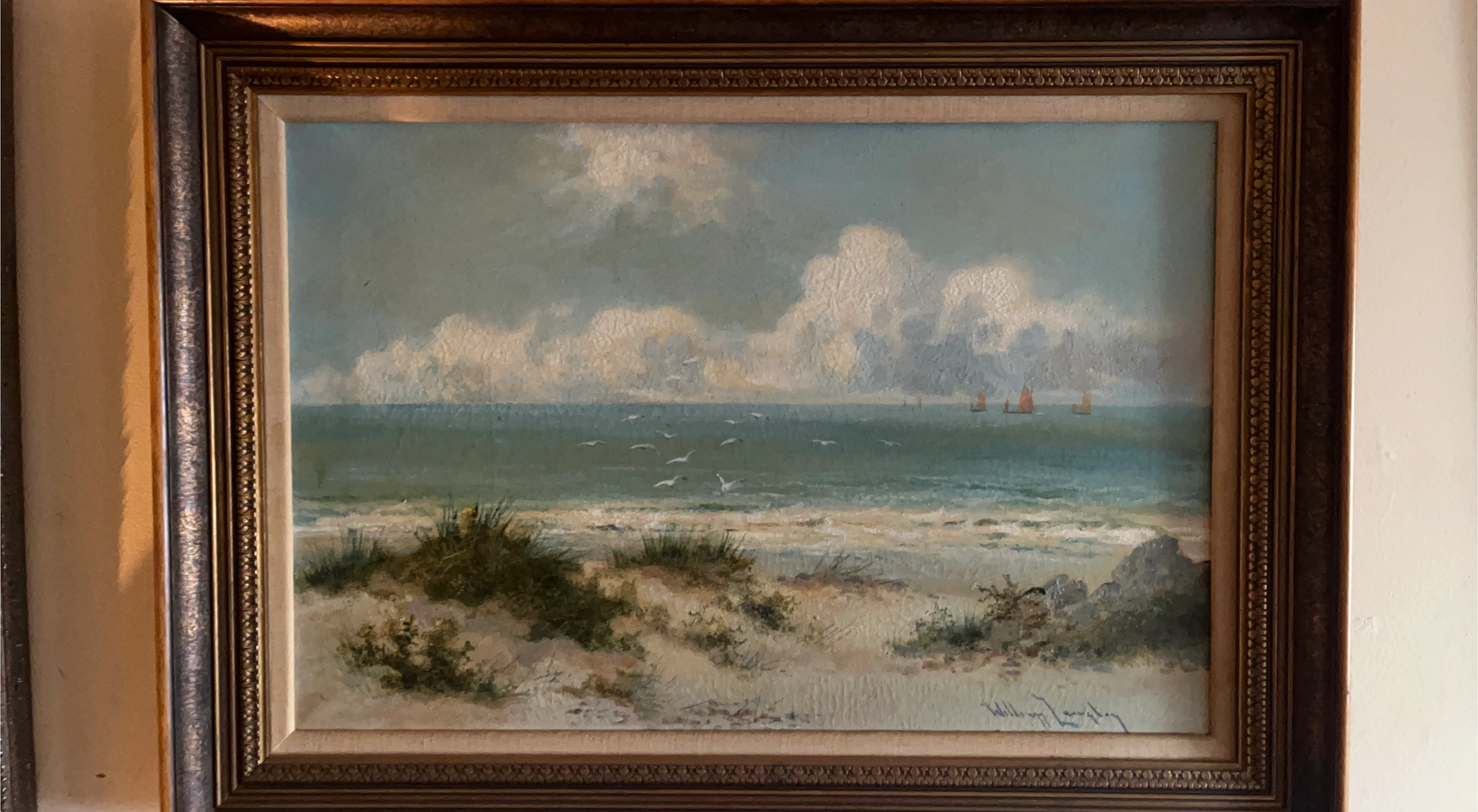 Framed Seascape Painting with Sailboats