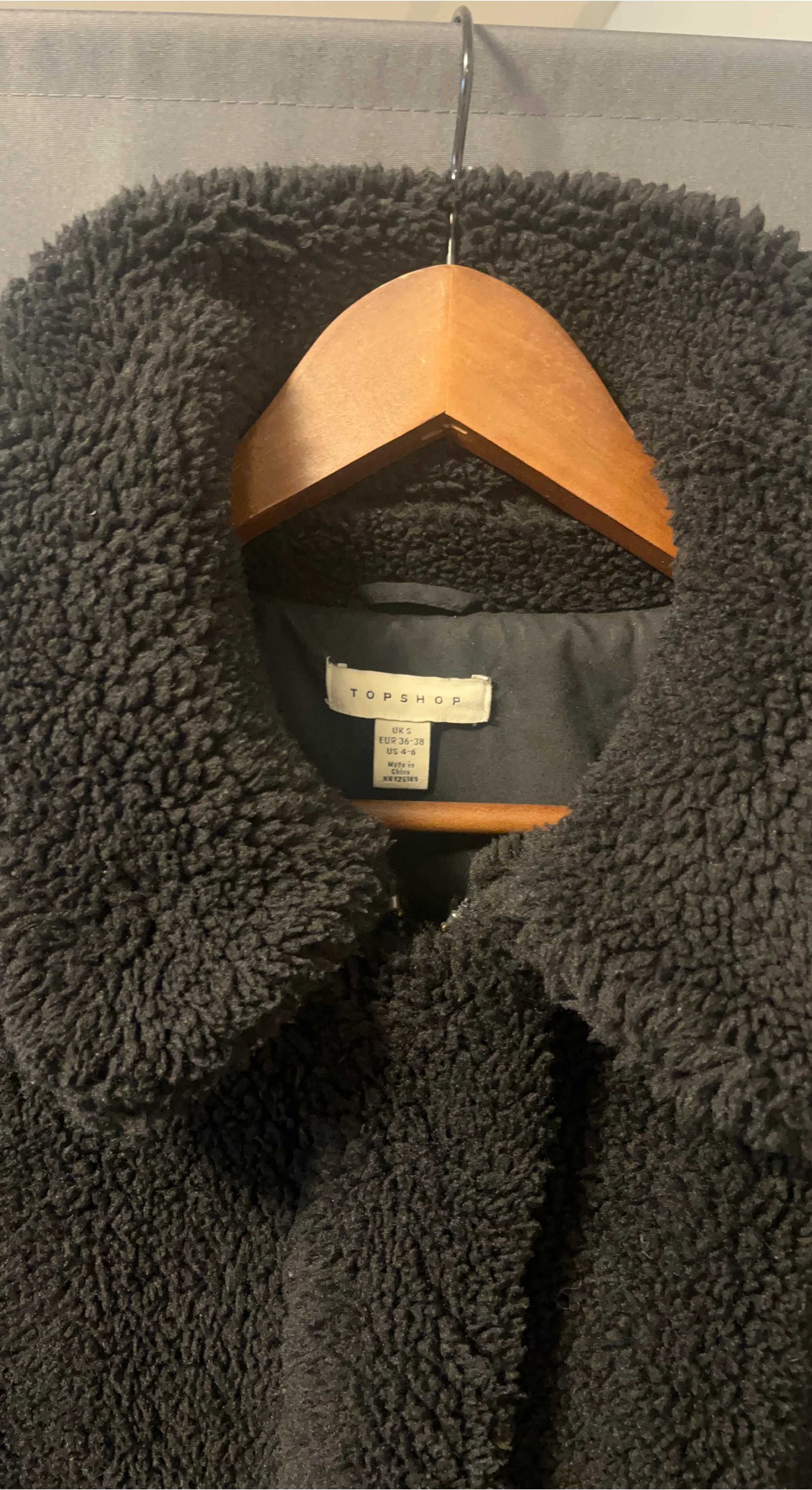 Topshop Black Teddy Borg Coat