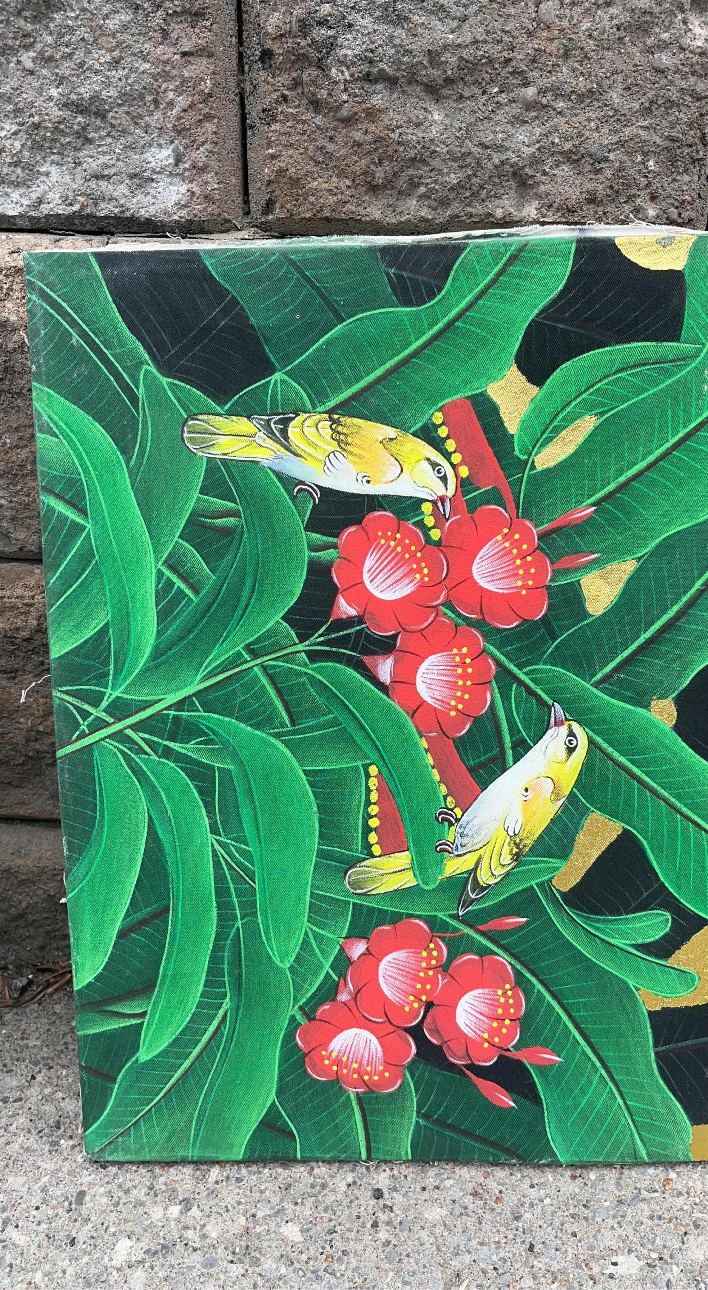 Canvas Print with Birds and Flowers