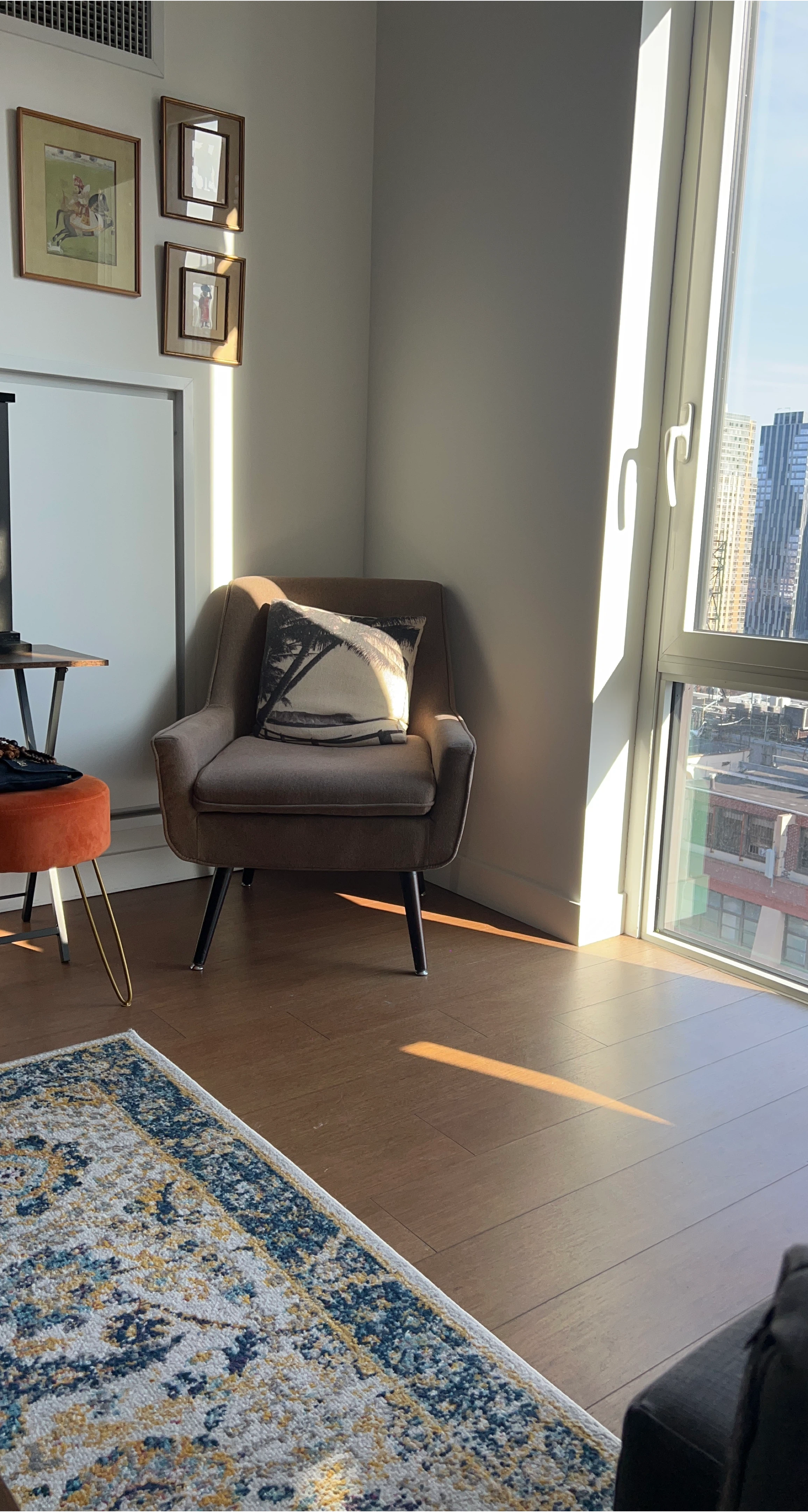 Brown Accent Chair with Throw Pillow
