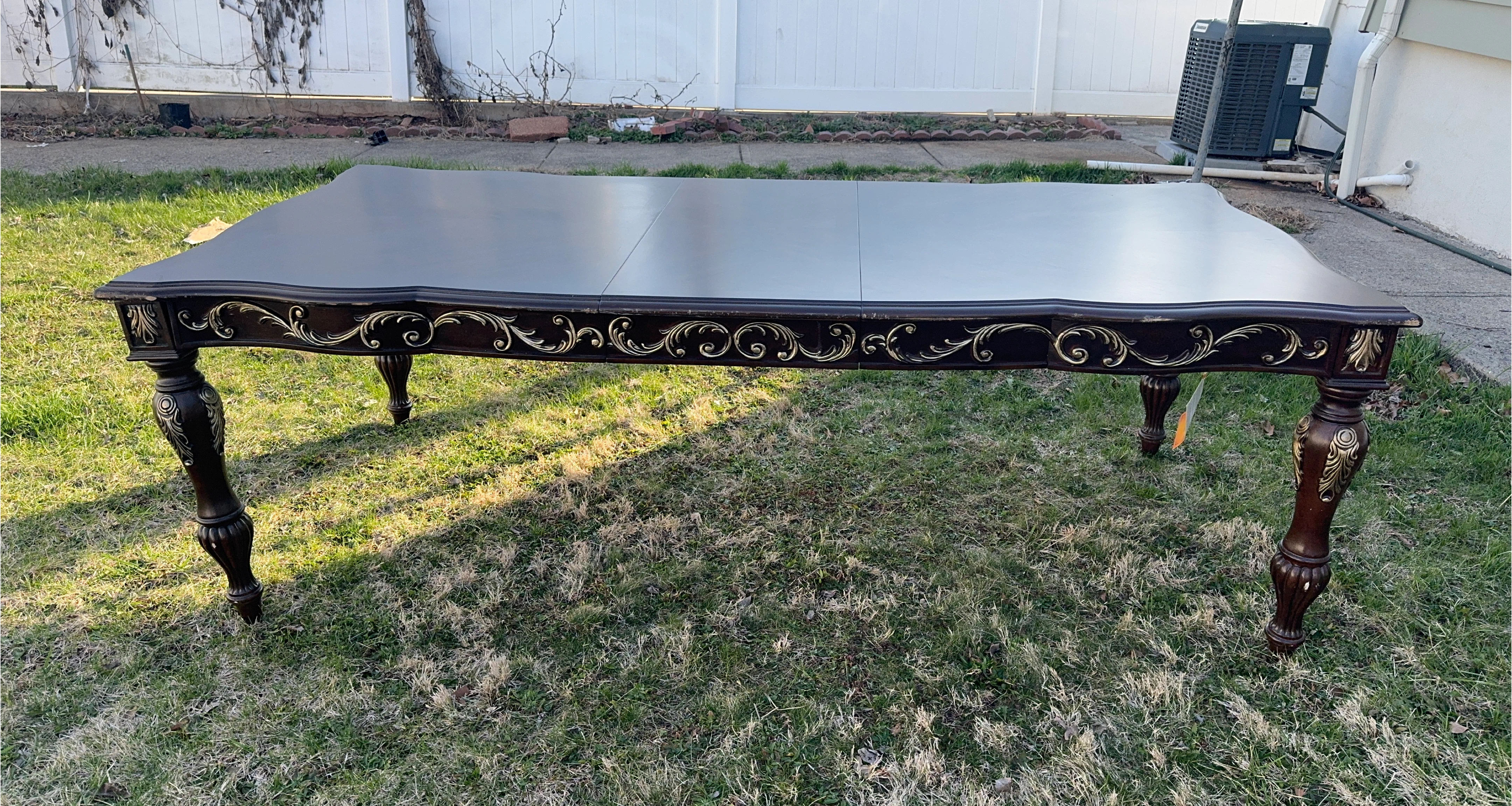 Dark Wood Dining Table with Gold Inlay