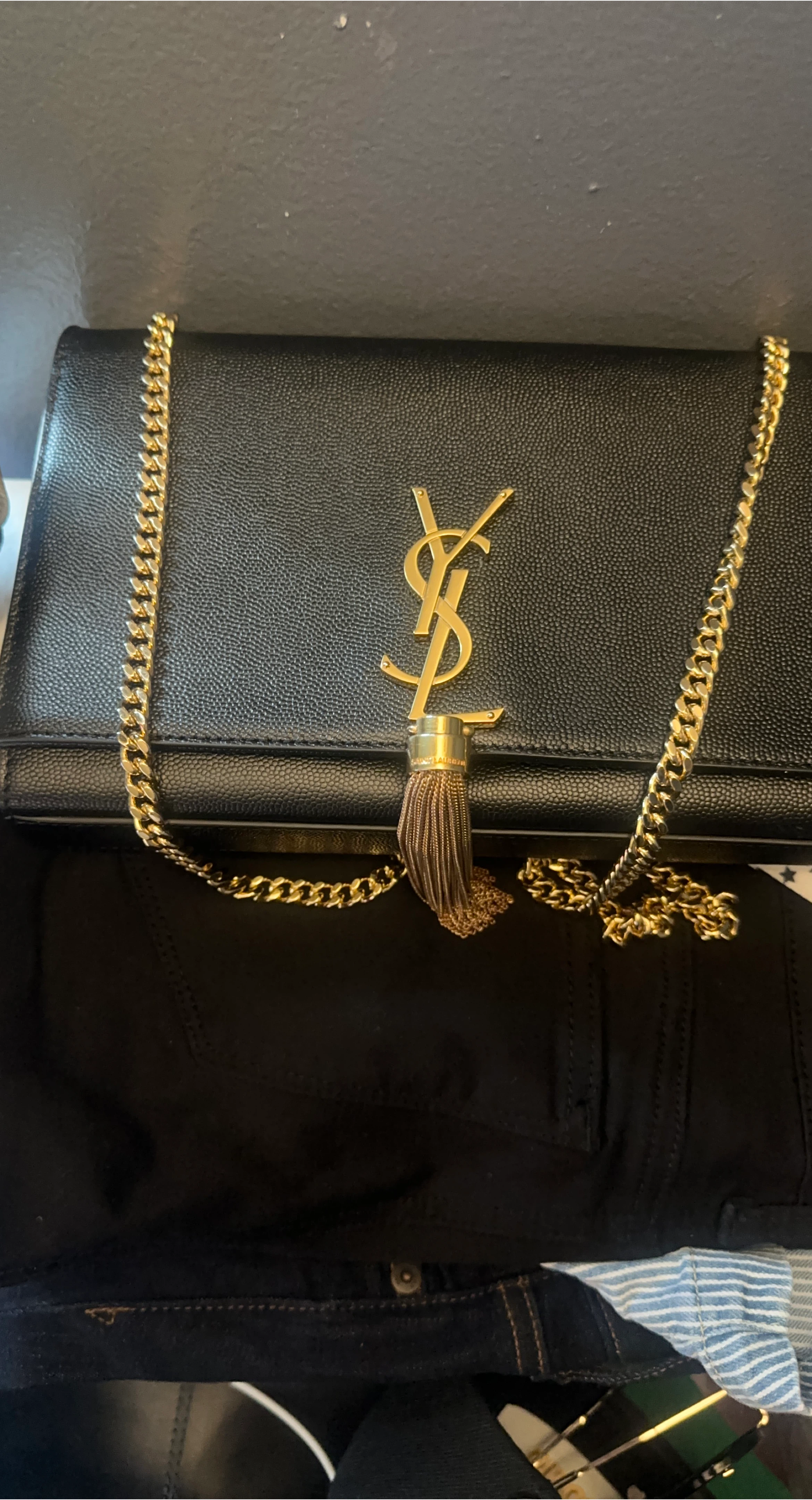 Yves Saint Laurent Black Leather Chain Shoulder Bag