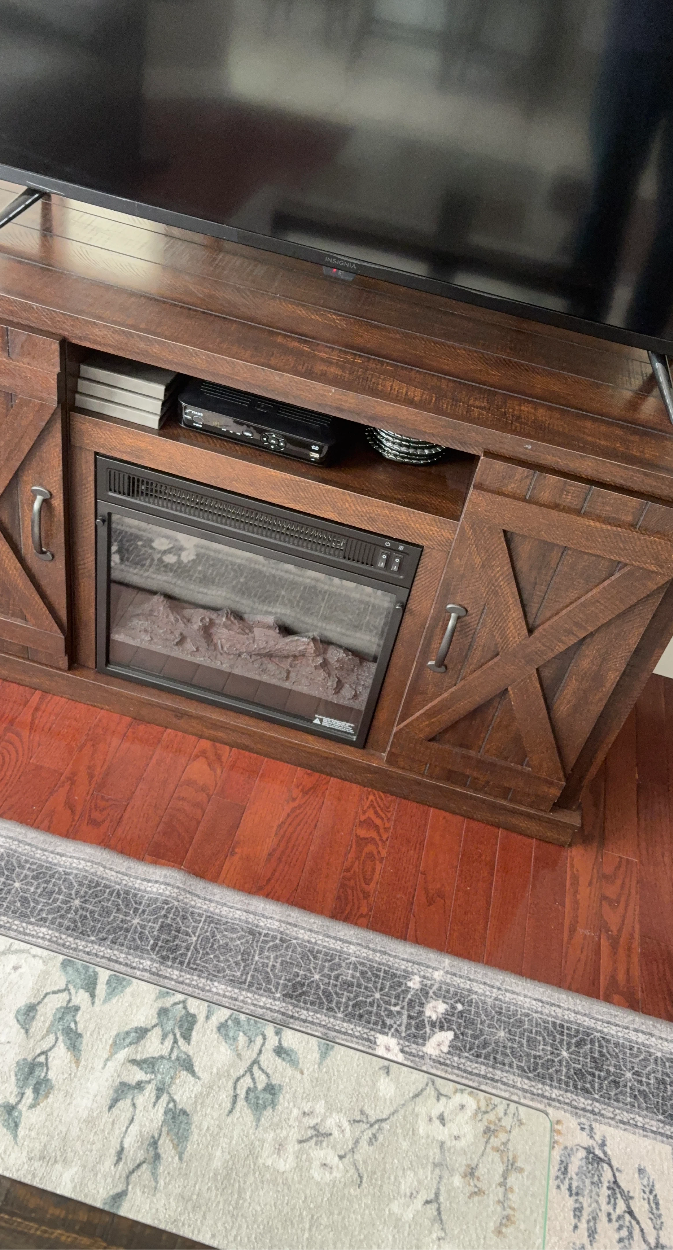 Wooden Media Console with Electric Fireplace
