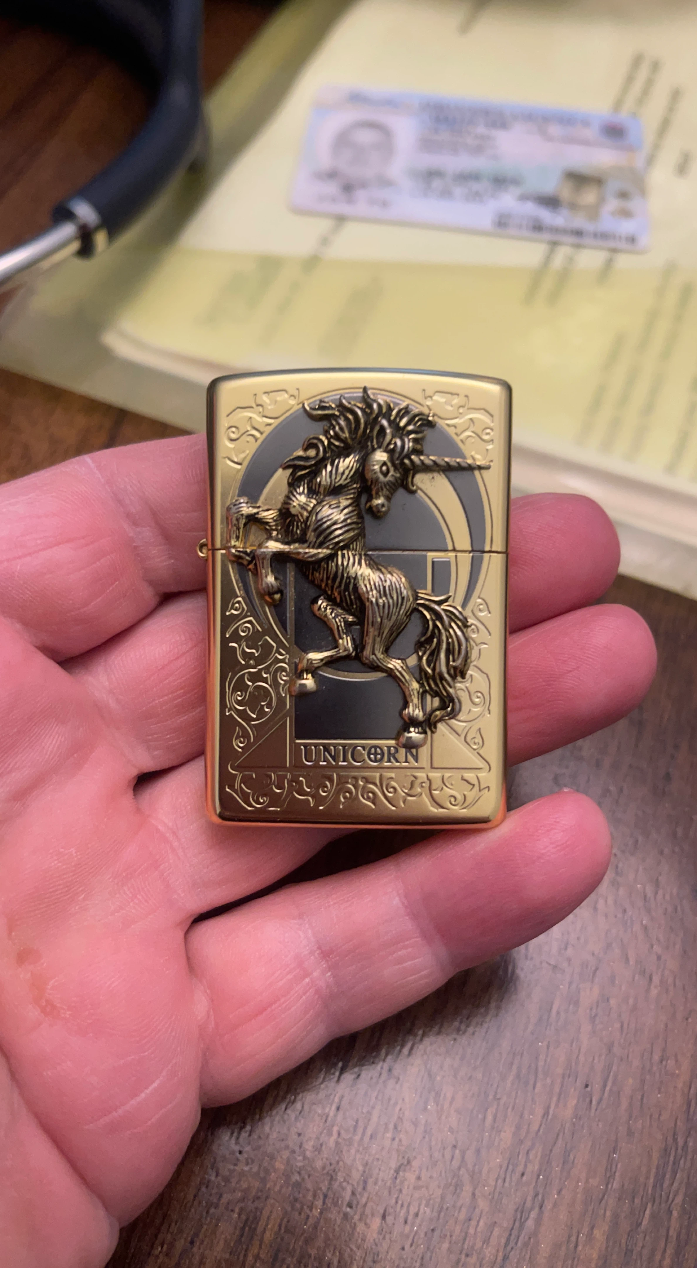 Zippo Lighter - Gold Unicorn Design🥕