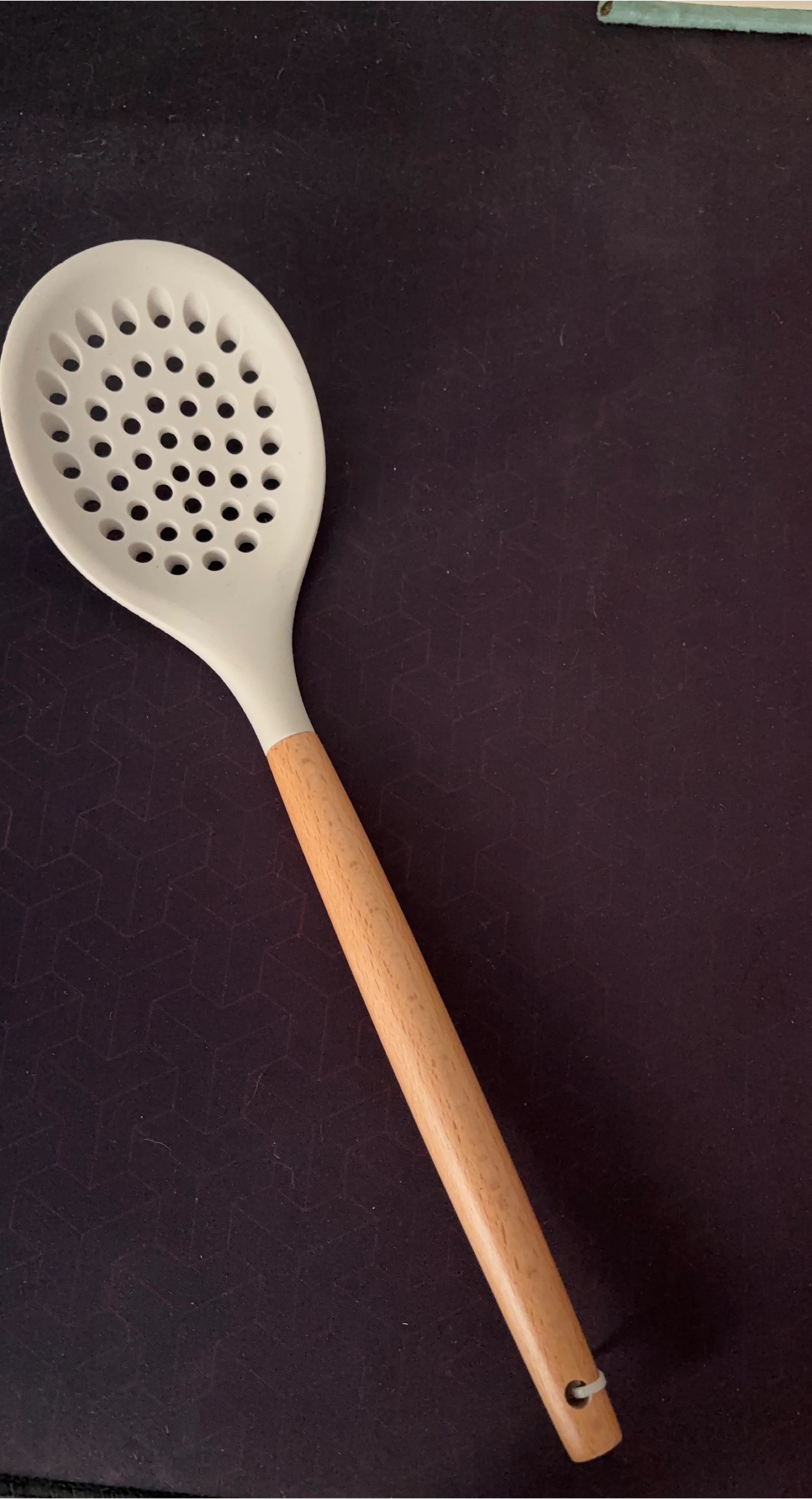 Slotted Silicon Spoon with Wooden Handle- New