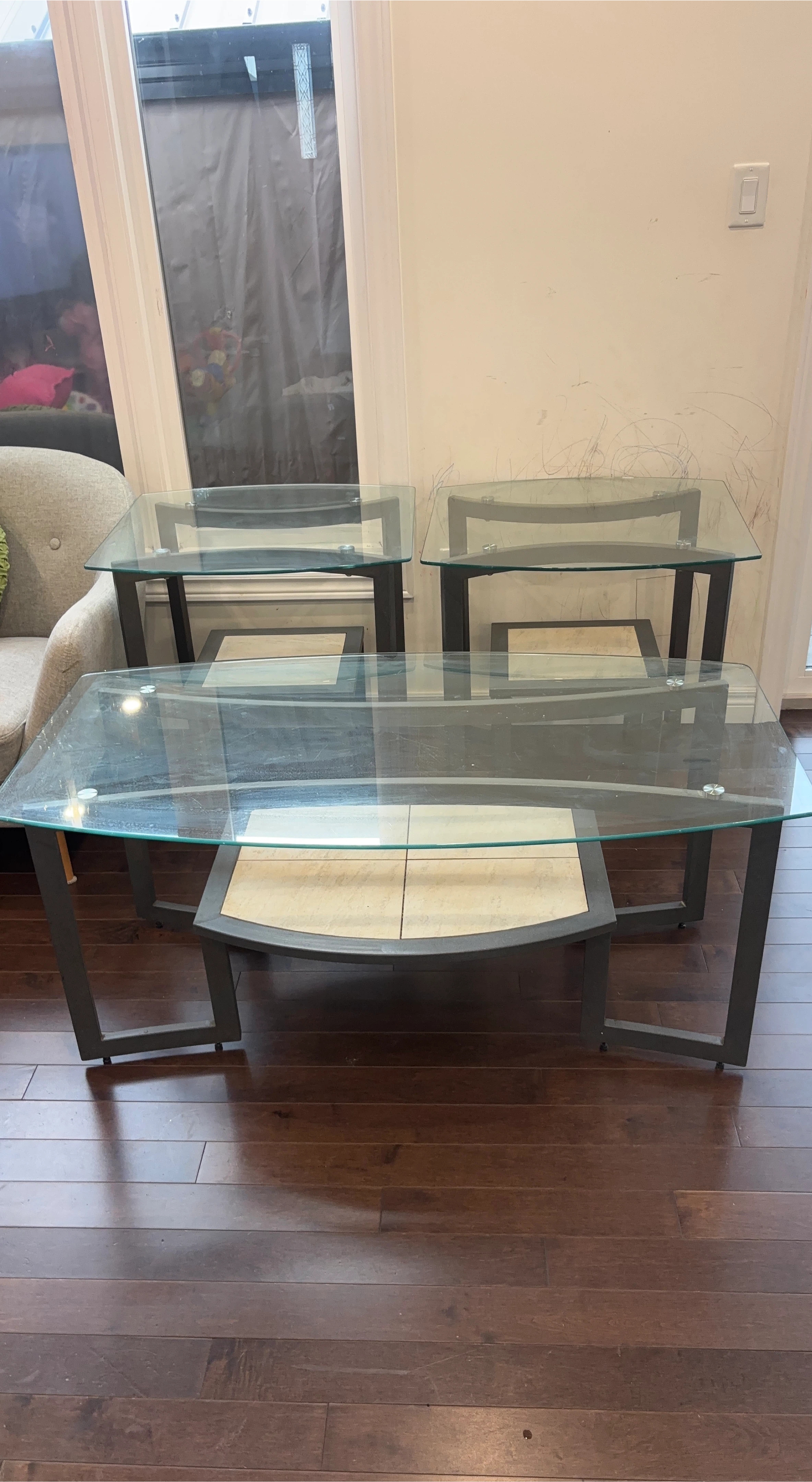 Glass Top Coffee Table with 2 End Tables
