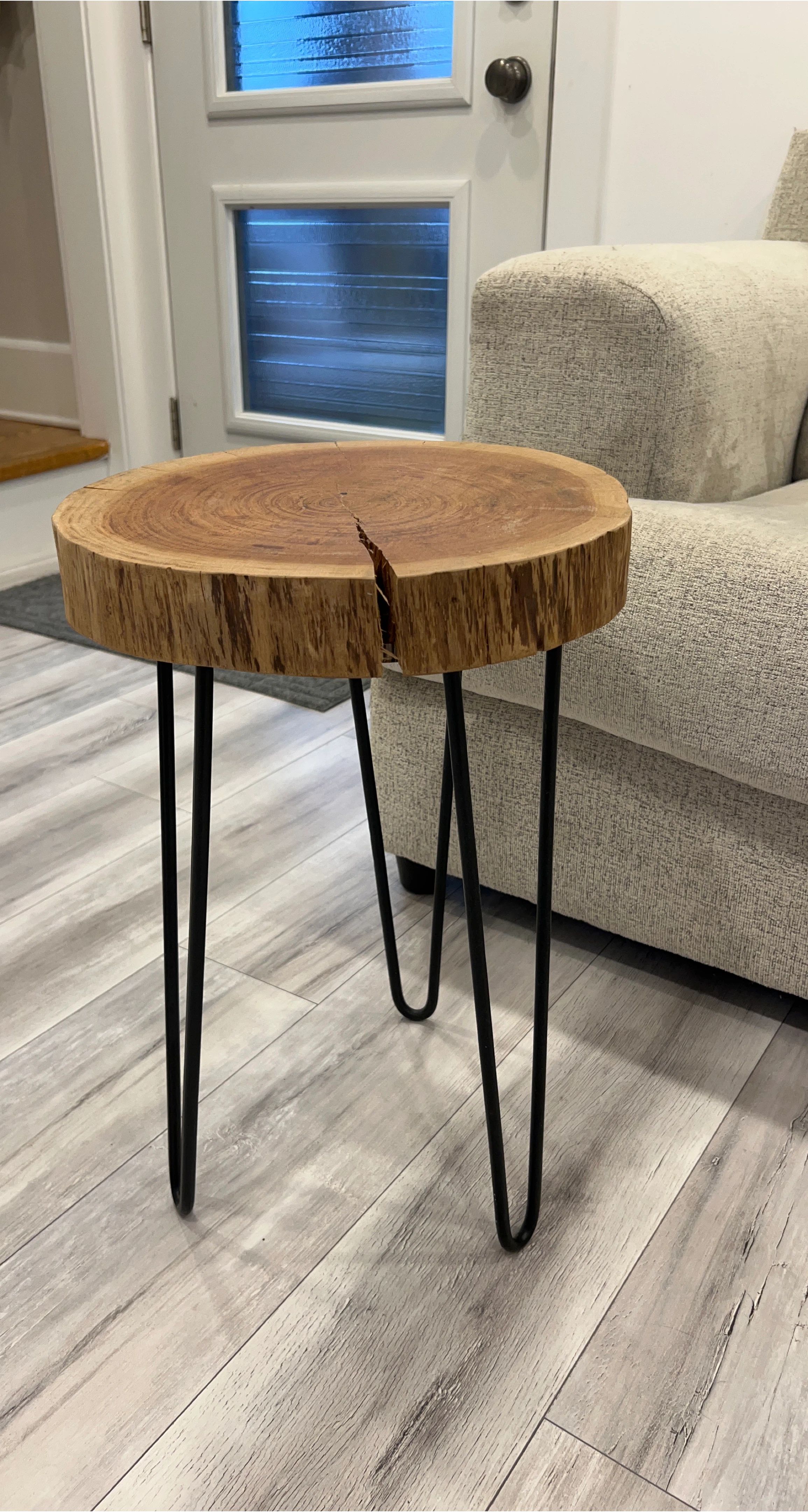 Live Edge Wood Side Table with Black Metal Legs