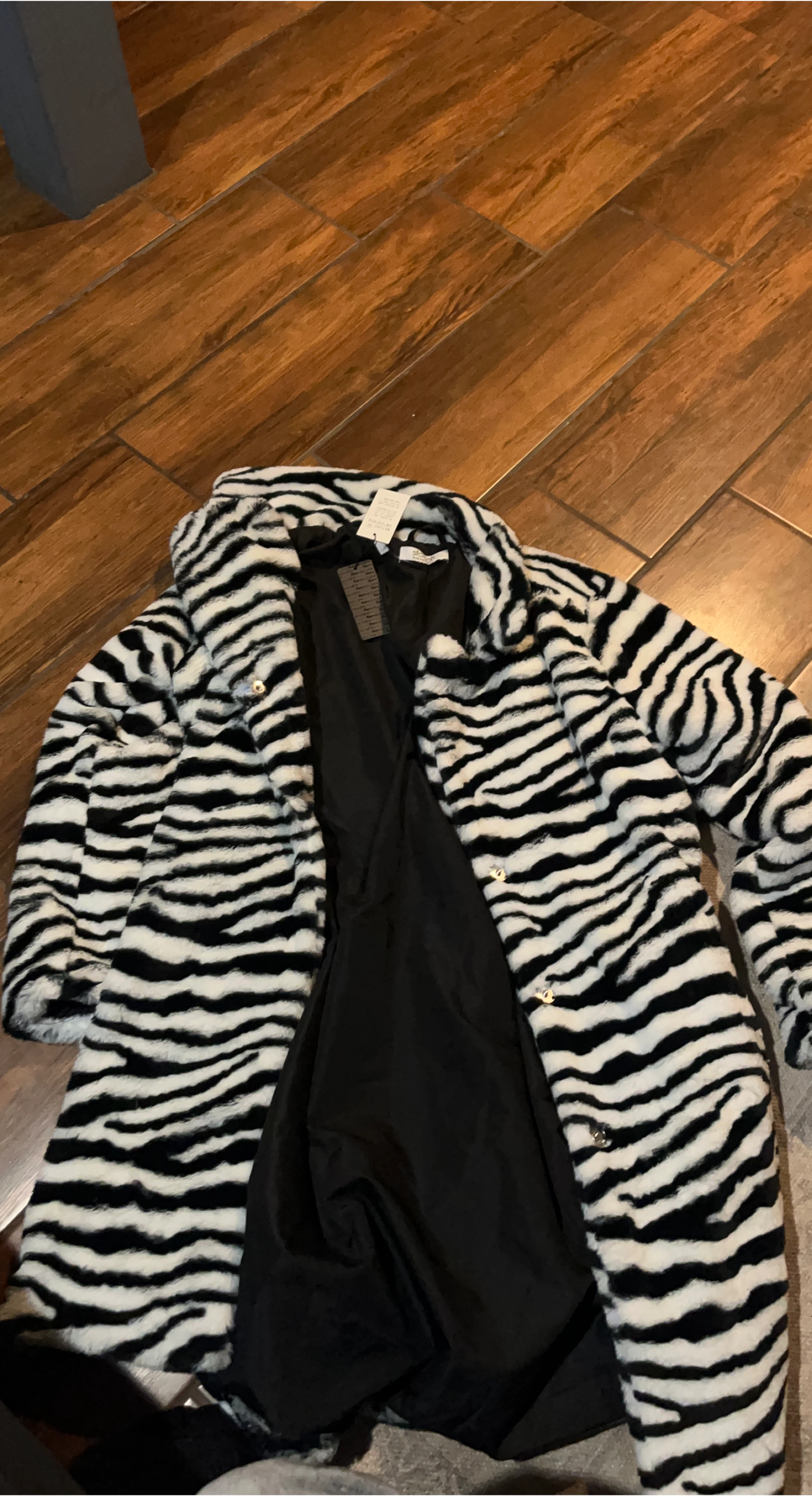 Zebra Print Faux Fur Coat