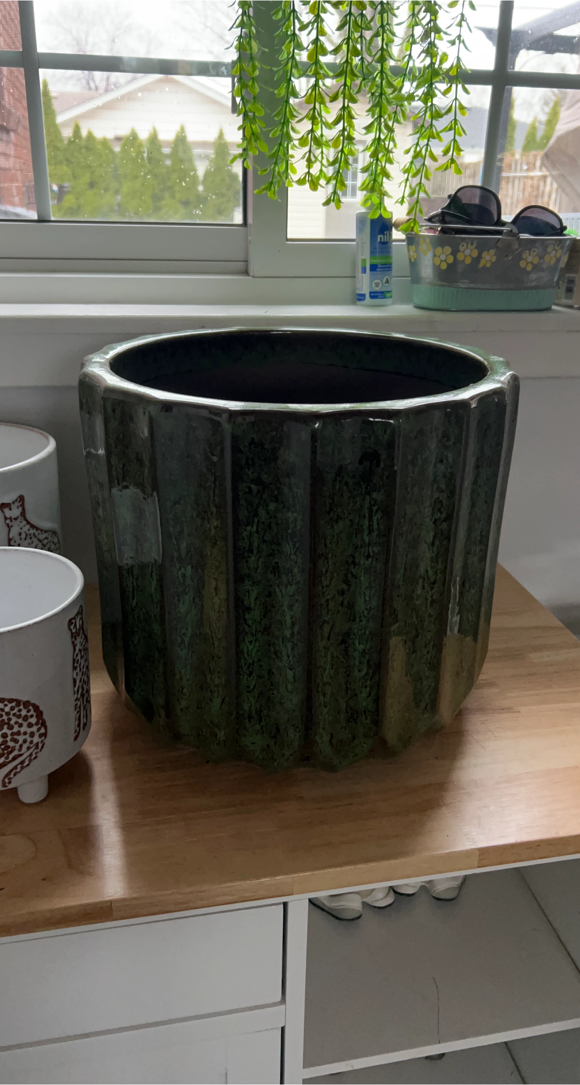 Large Green Glazed Ceramic Planter - photo 2