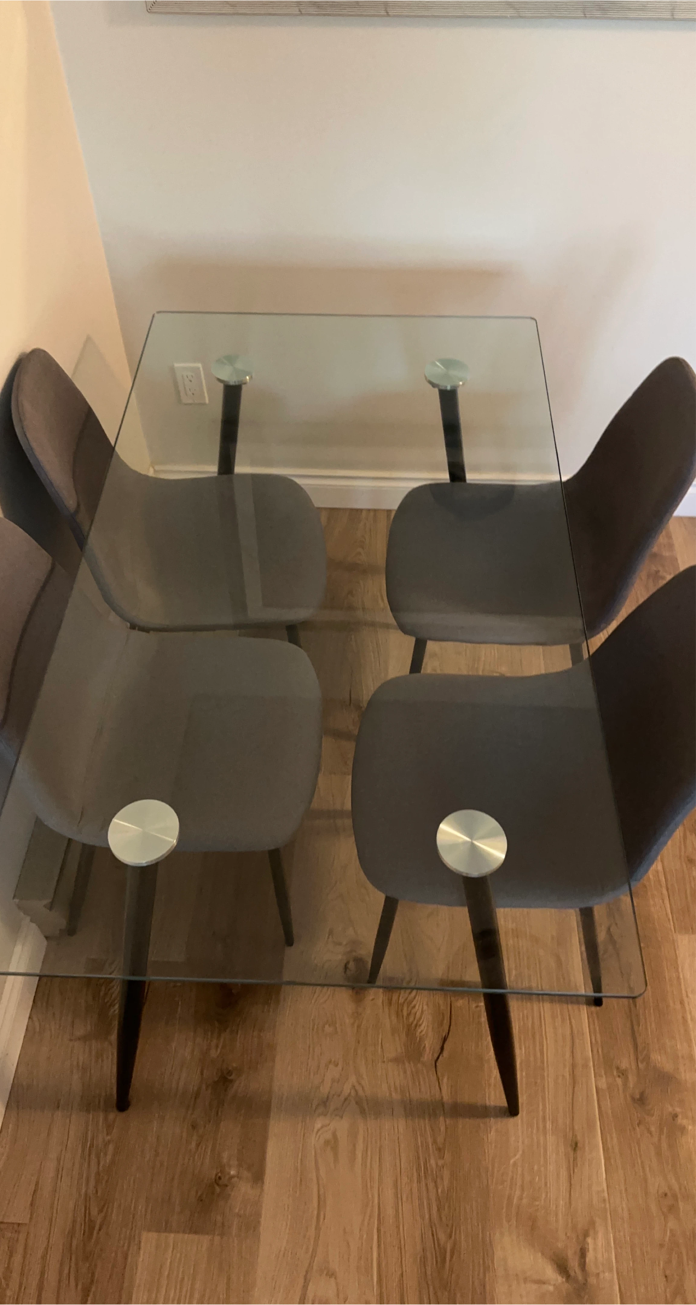 Glass top dining table with 4 chairs