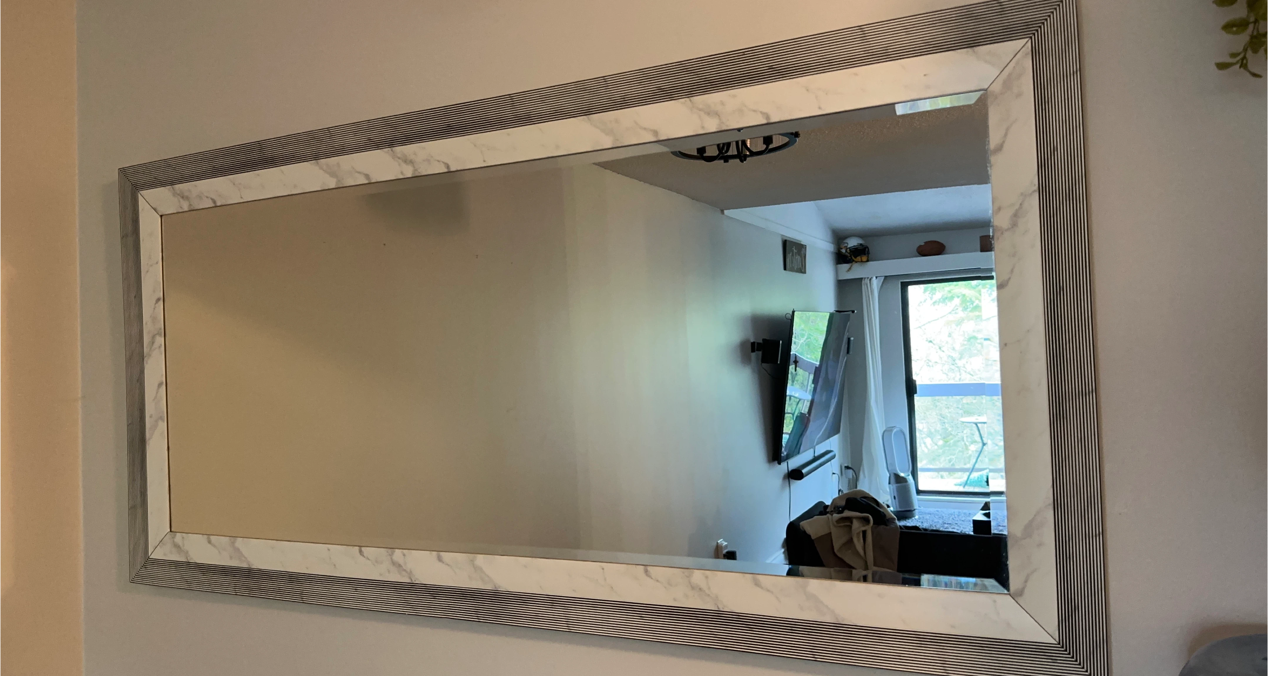 Decorative Wall Mirror with Marble and Stripe Frame