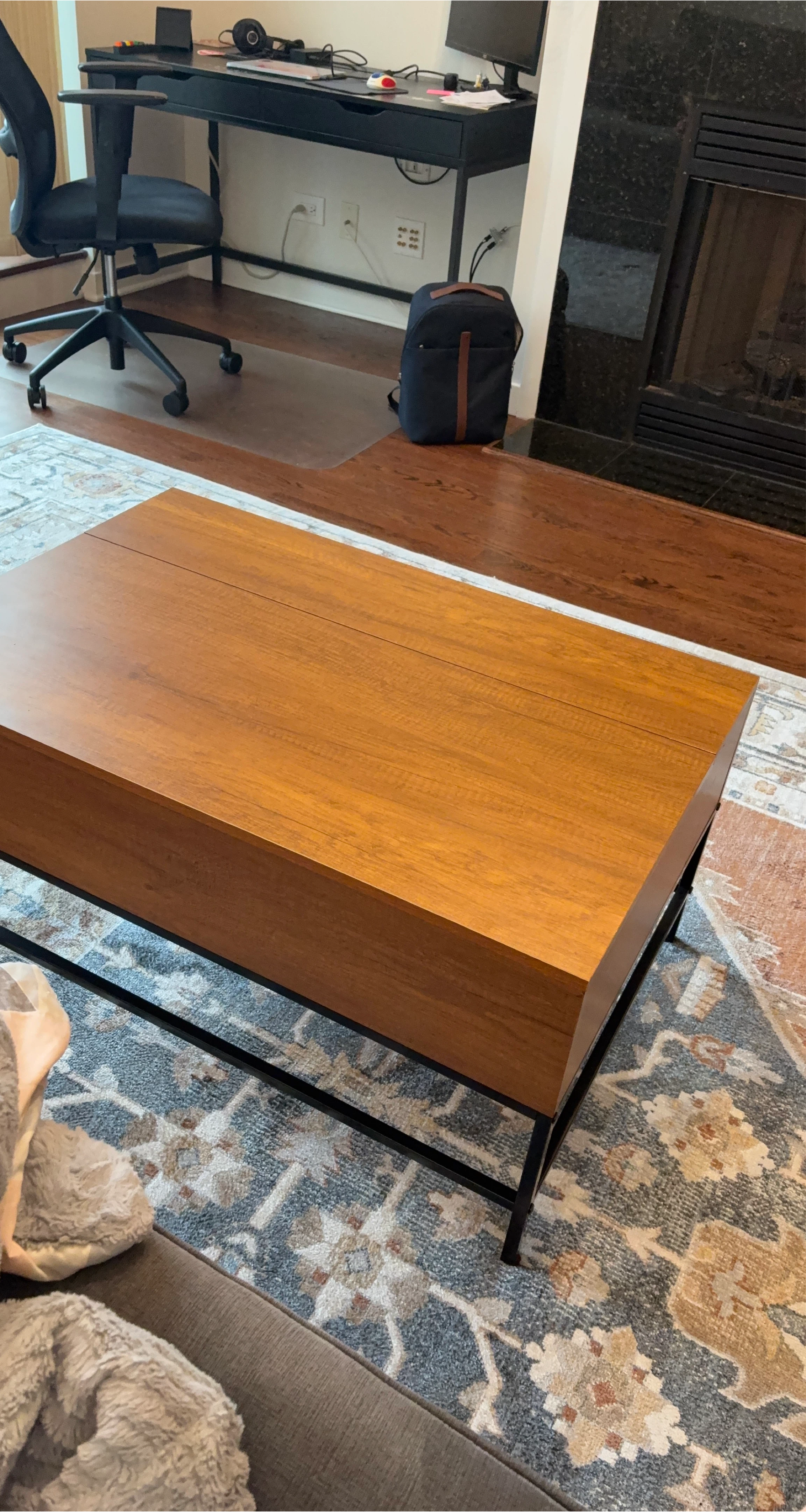 Modern Coffee Table with Black Metal Base and Lift Top - photo 4