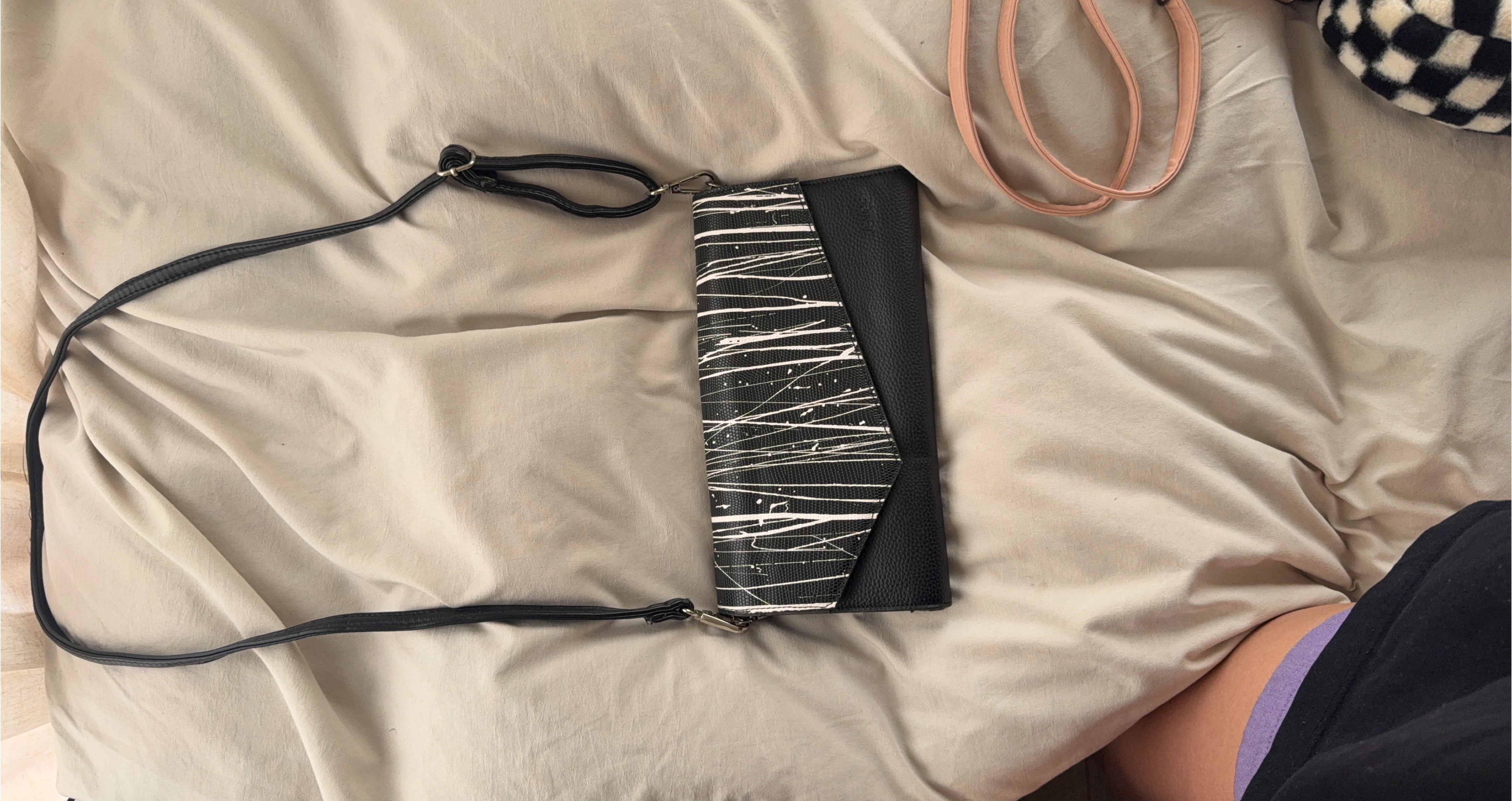 Black and White Splatter Clutch Wallet with Strap