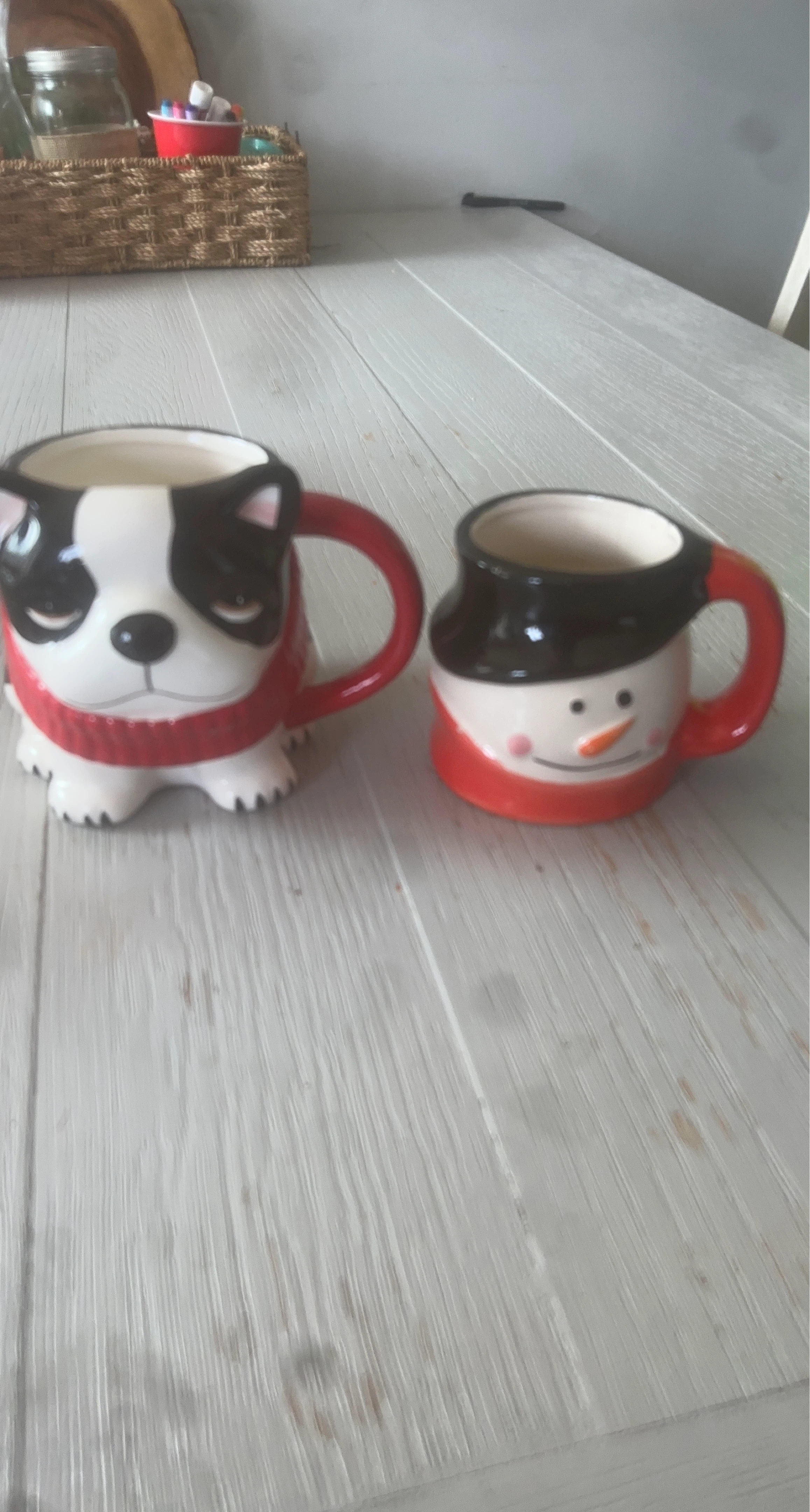 Dog and Snowman Mugs