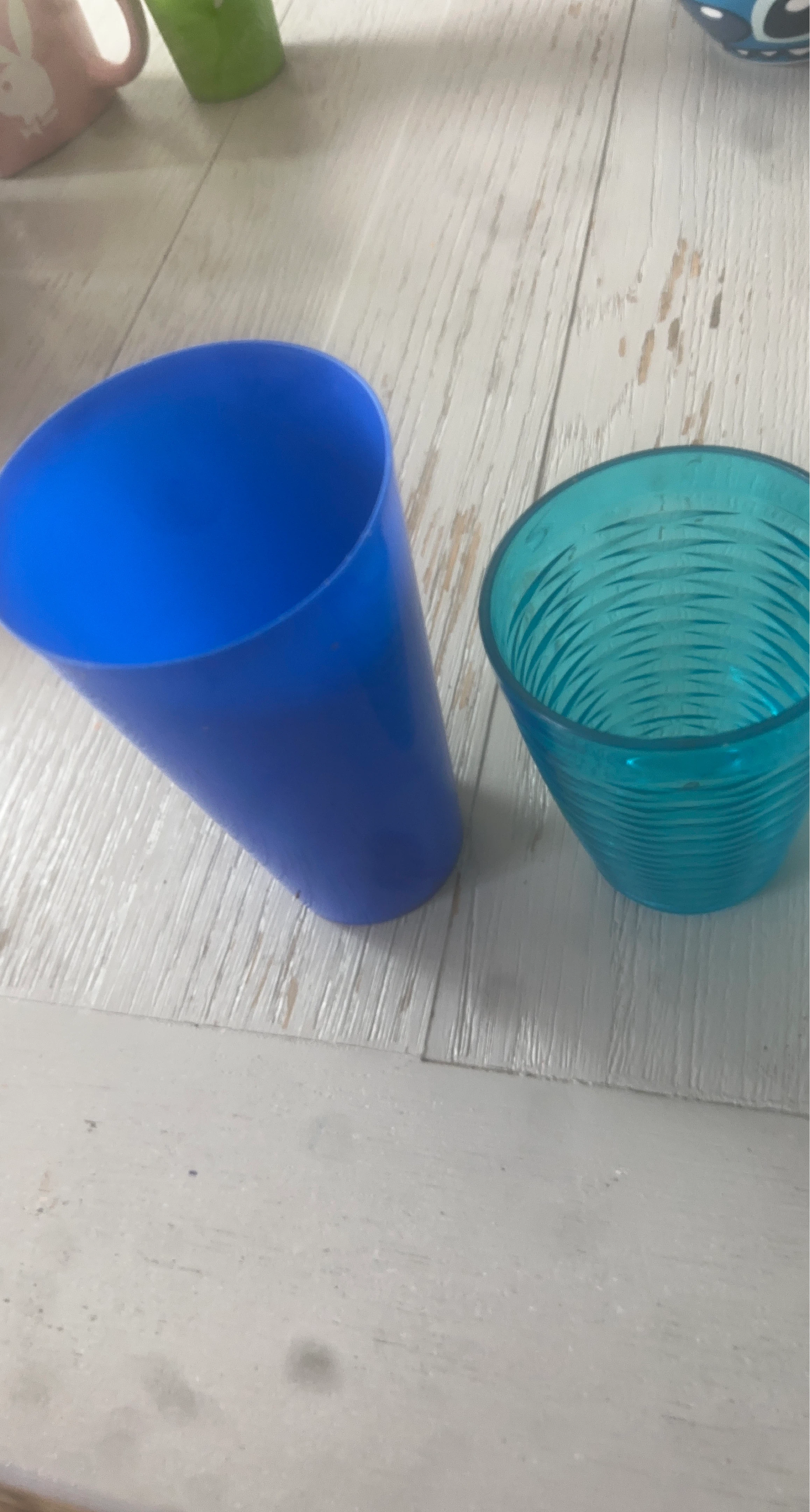 Blue and Teal Plastic Cups